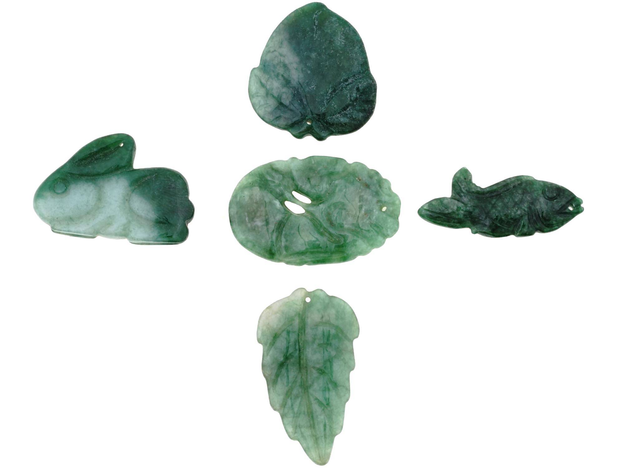 GROUP OF ASIAN HAND CARVED JADE AMULETS PENDANTS PIC-1