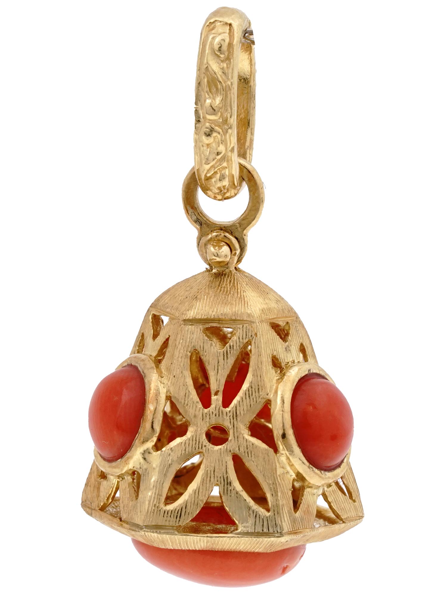ANTIQUE CHINESE 14K GOLD AND CORAL PENDANT CHARM PIC-0