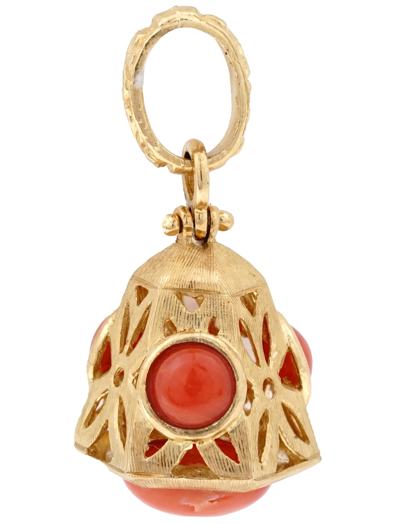 ANTIQUE CHINESE 14K GOLD AND CORAL PENDANT CHARM PIC-2