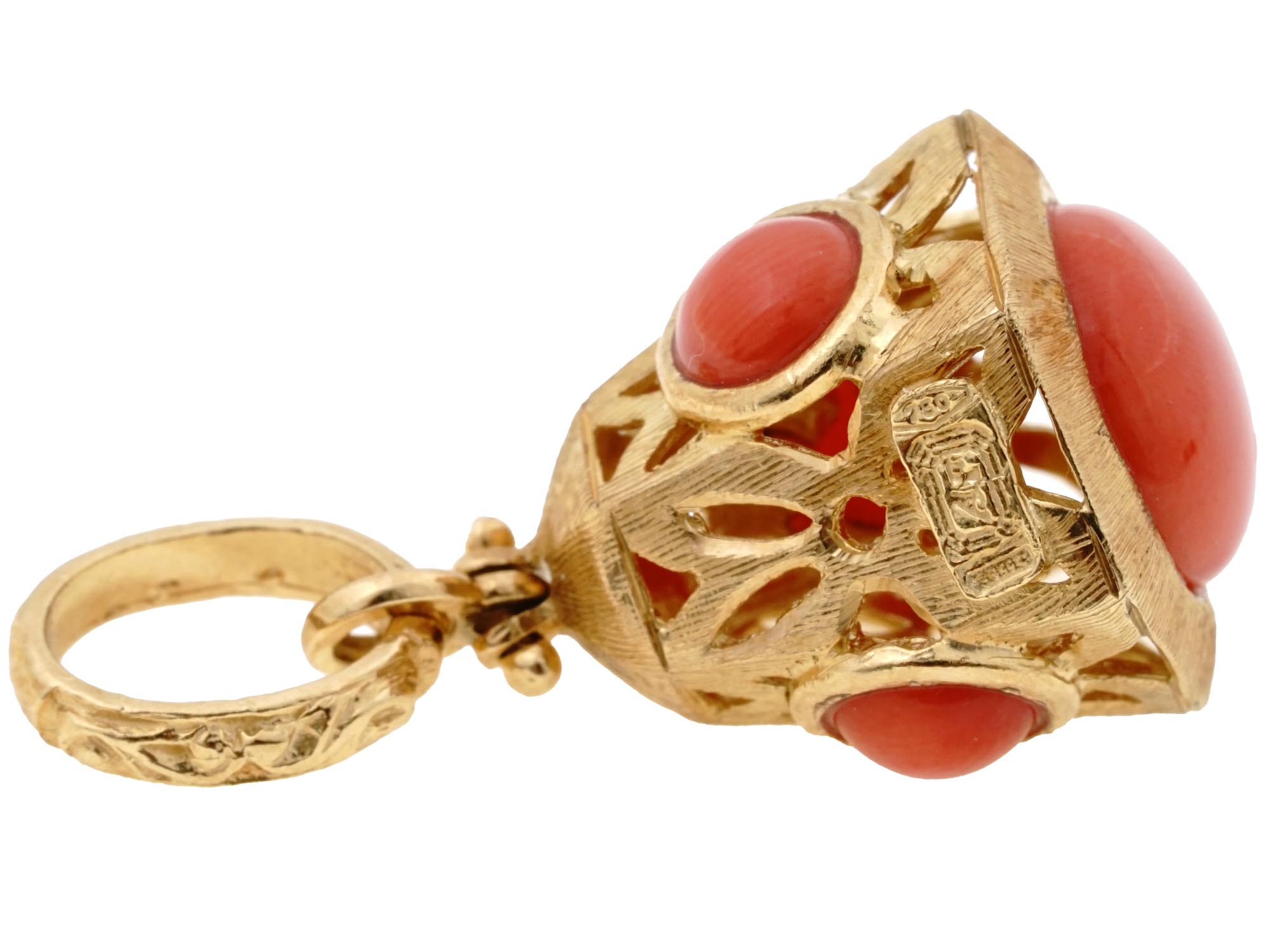 ANTIQUE CHINESE 14K GOLD AND CORAL PENDANT CHARM PIC-4