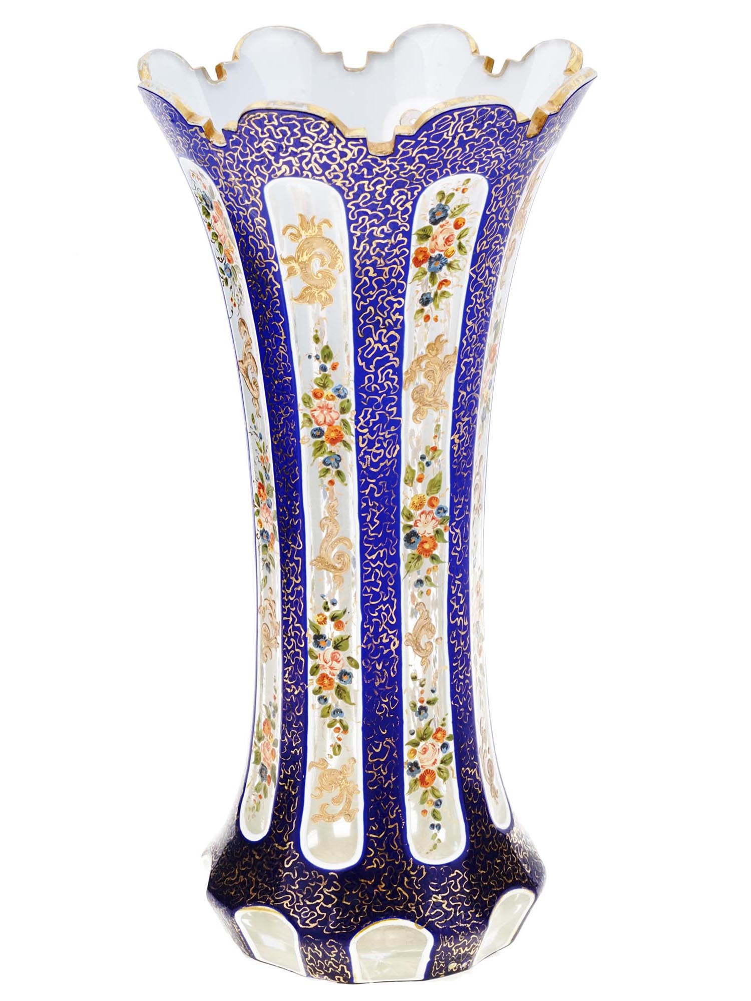 ANTIQUE BOHEMIAN GILT FLORAL MOTIF GLASS VASE PIC-