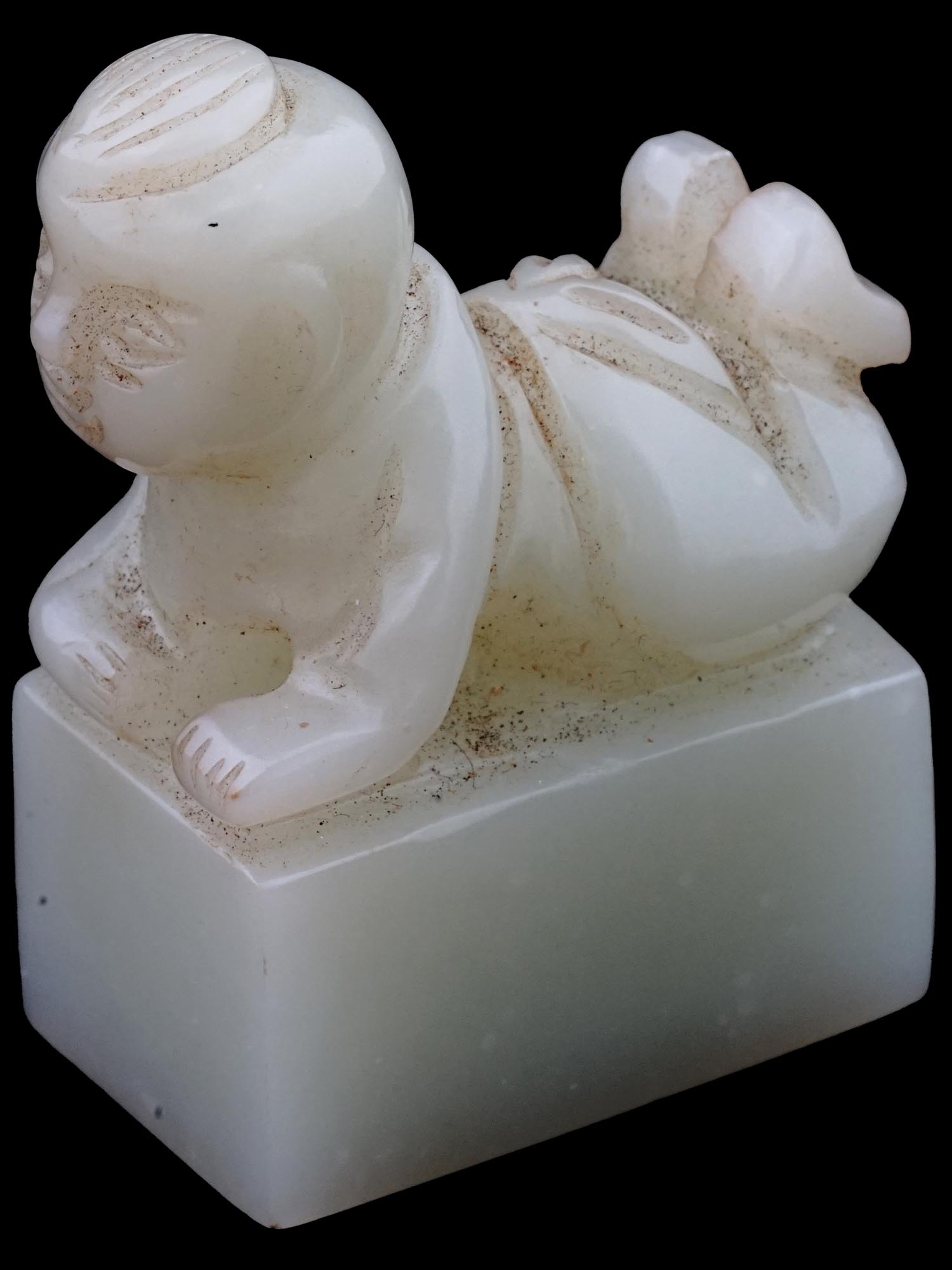 ANTIQUE CHINESE BABY HAND CARVED WHITE JADE SEAL PIC-0