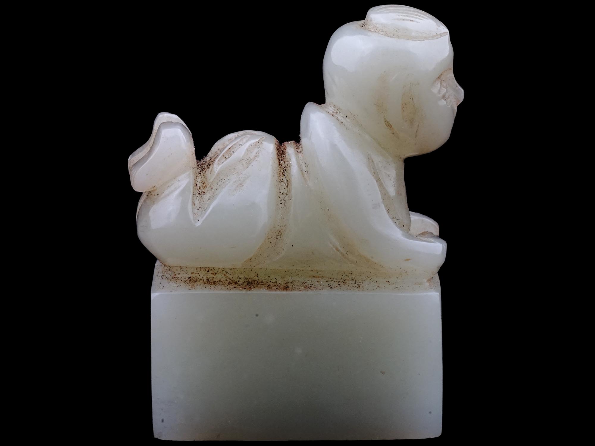 ANTIQUE CHINESE BABY HAND CARVED WHITE JADE SEAL PIC-1