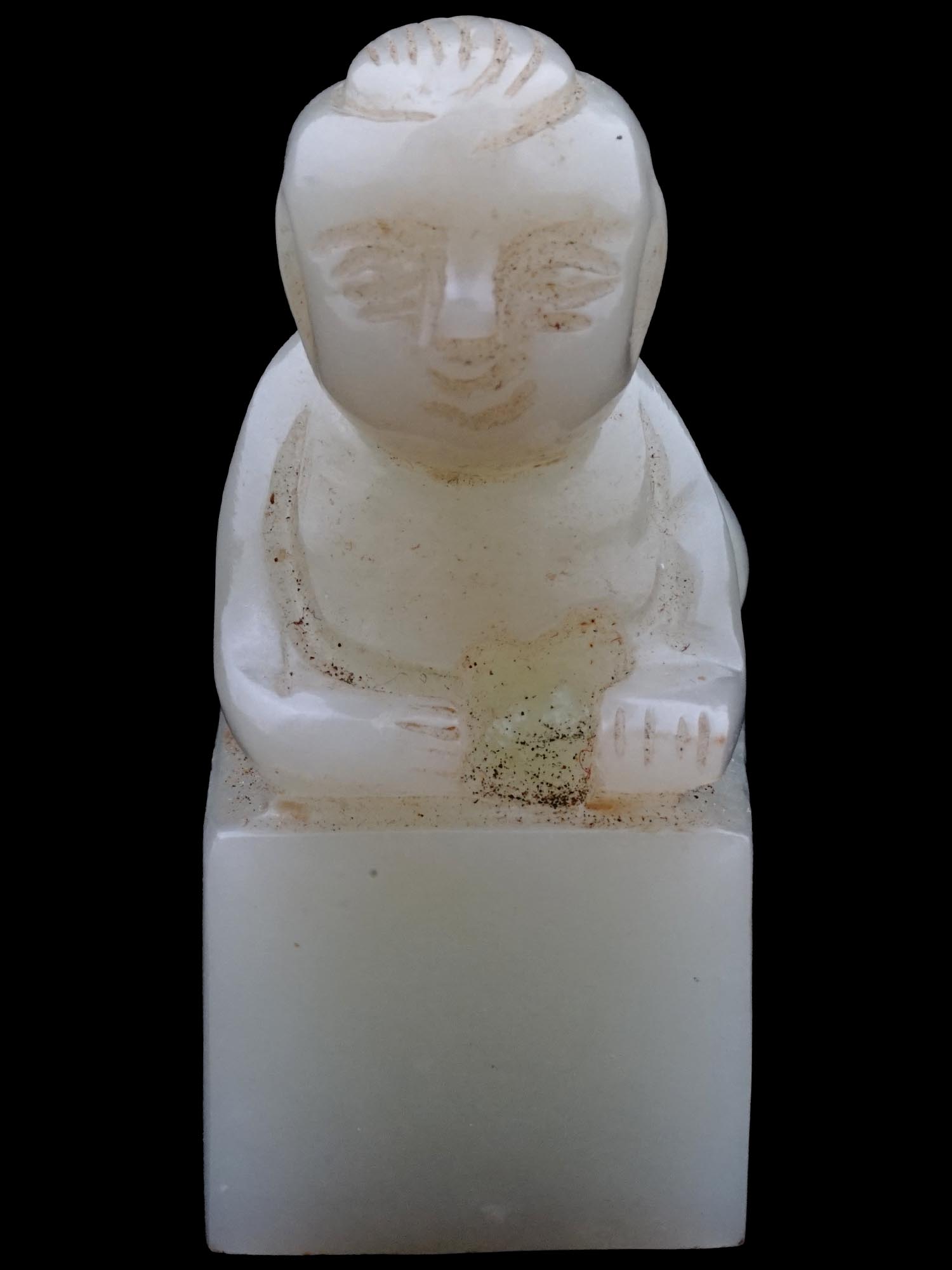 ANTIQUE CHINESE BABY HAND CARVED WHITE JADE SEAL PIC-2