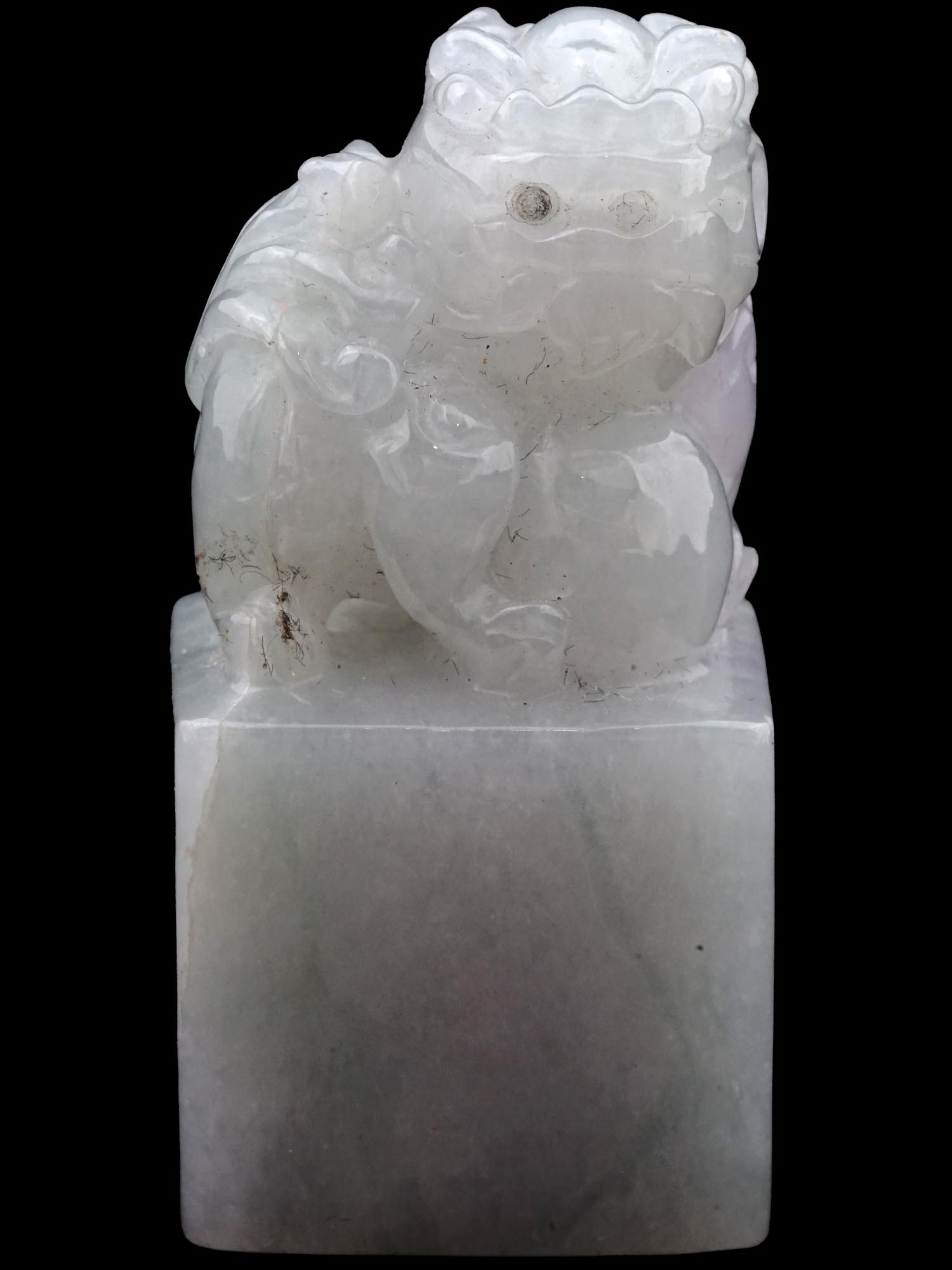 ANTIQUE CHINESE DOG HAND CARVED WHITE JADE SEAL PIC-1