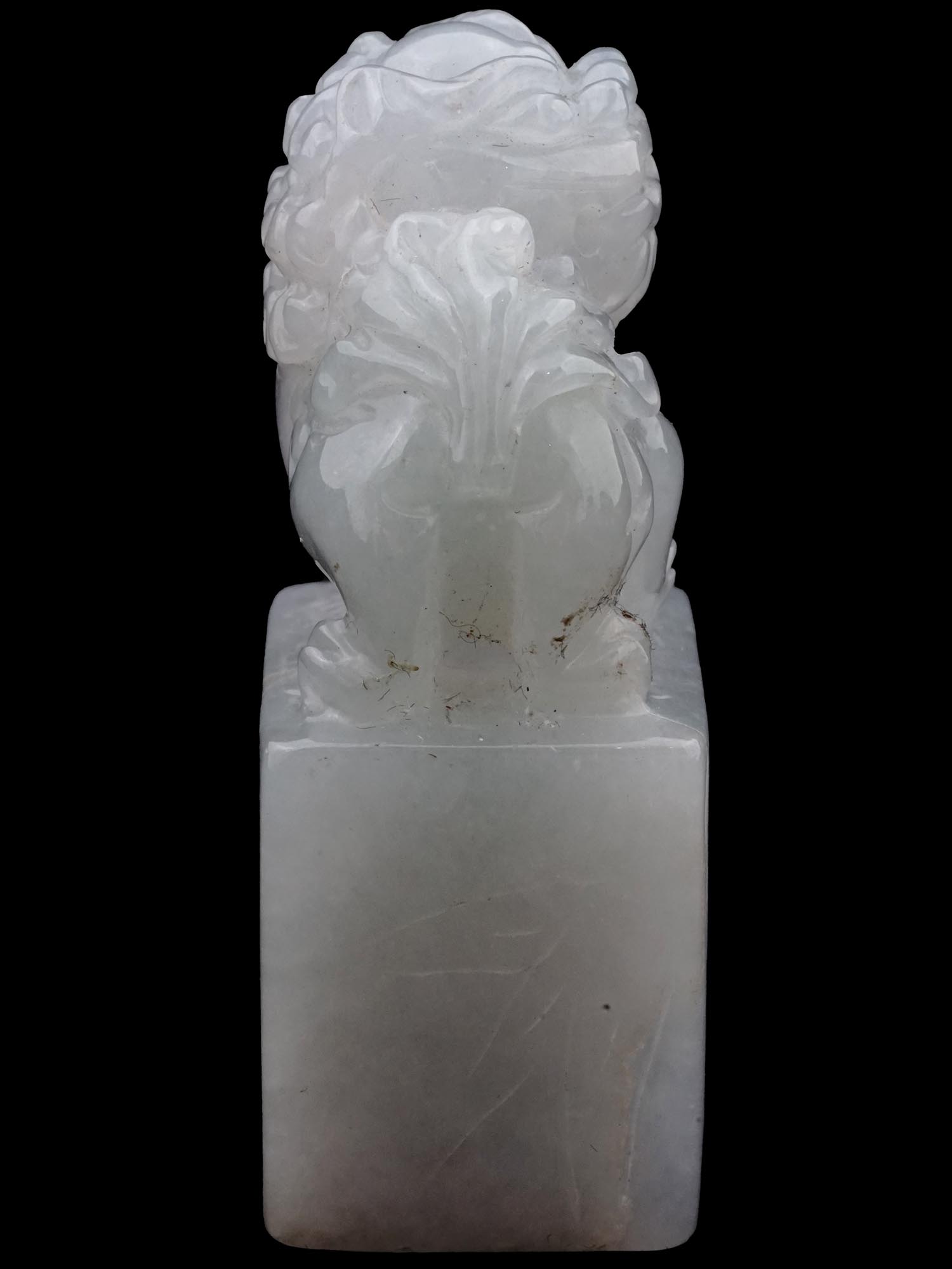 ANTIQUE CHINESE DOG HAND CARVED WHITE JADE SEAL PIC-4