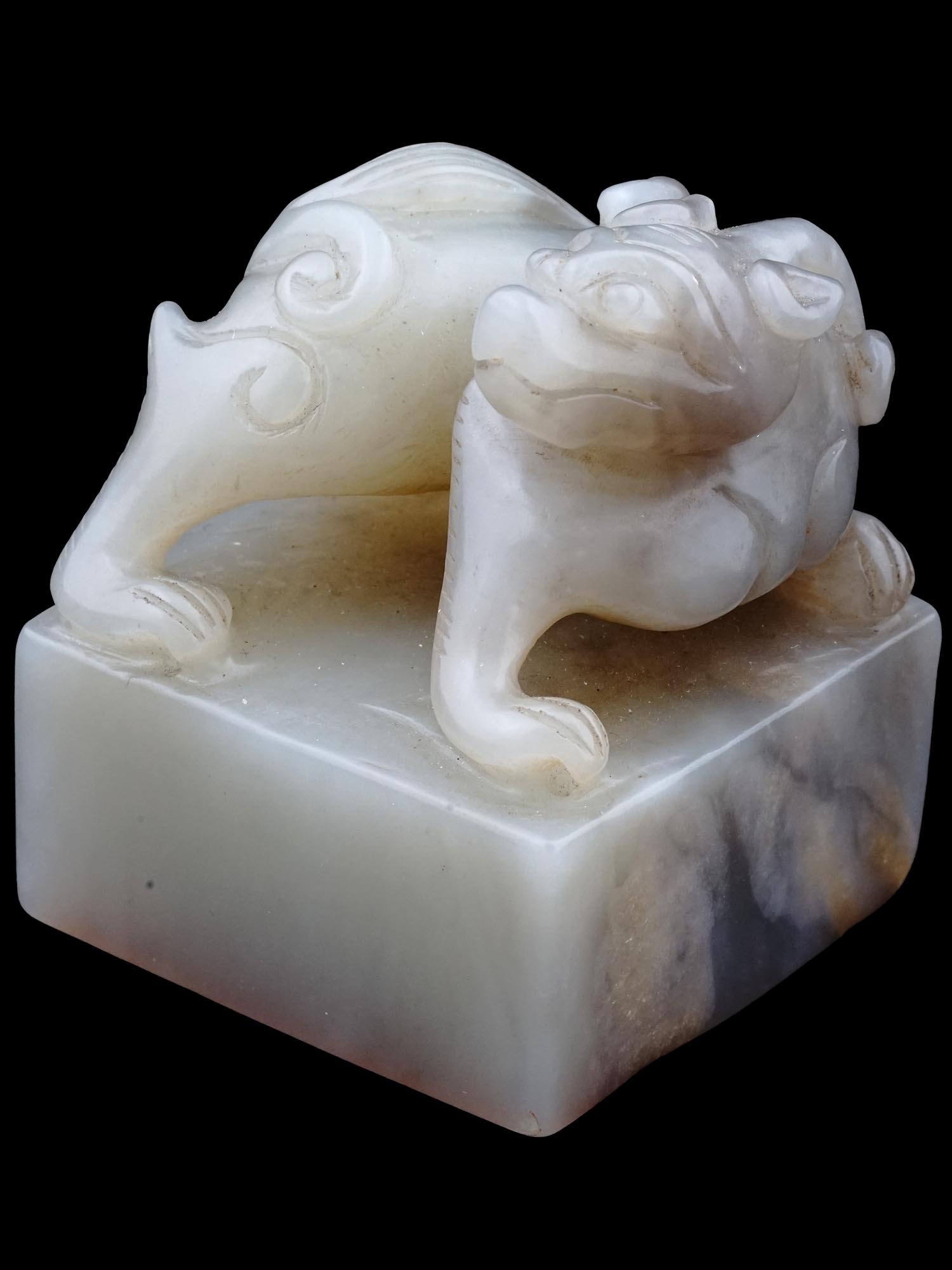 LARGE ANTIQUE CHINESE HAND CARVED WHITE JADE SEAL PIC-0