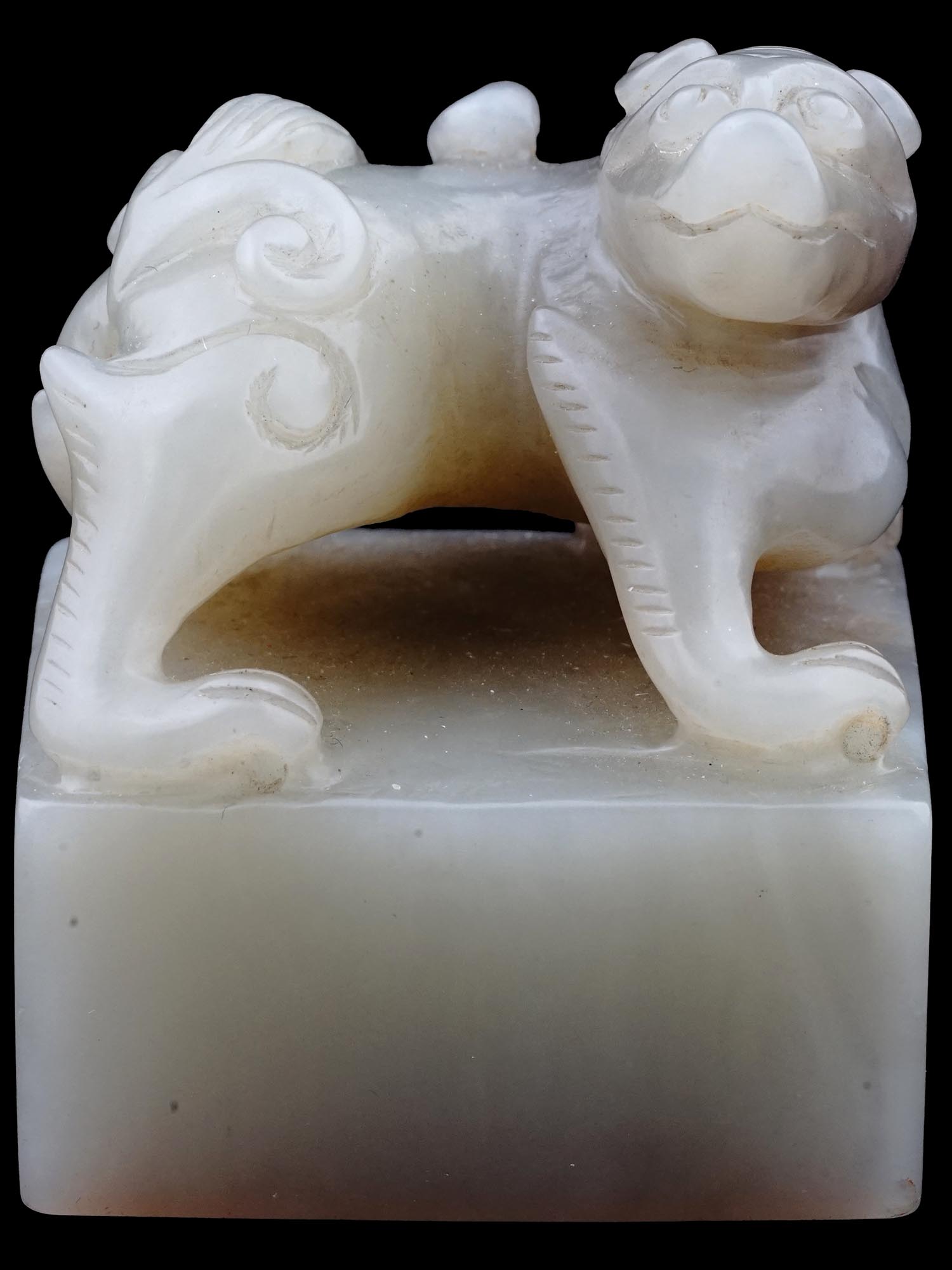 LARGE ANTIQUE CHINESE HAND CARVED WHITE JADE SEAL PIC-1