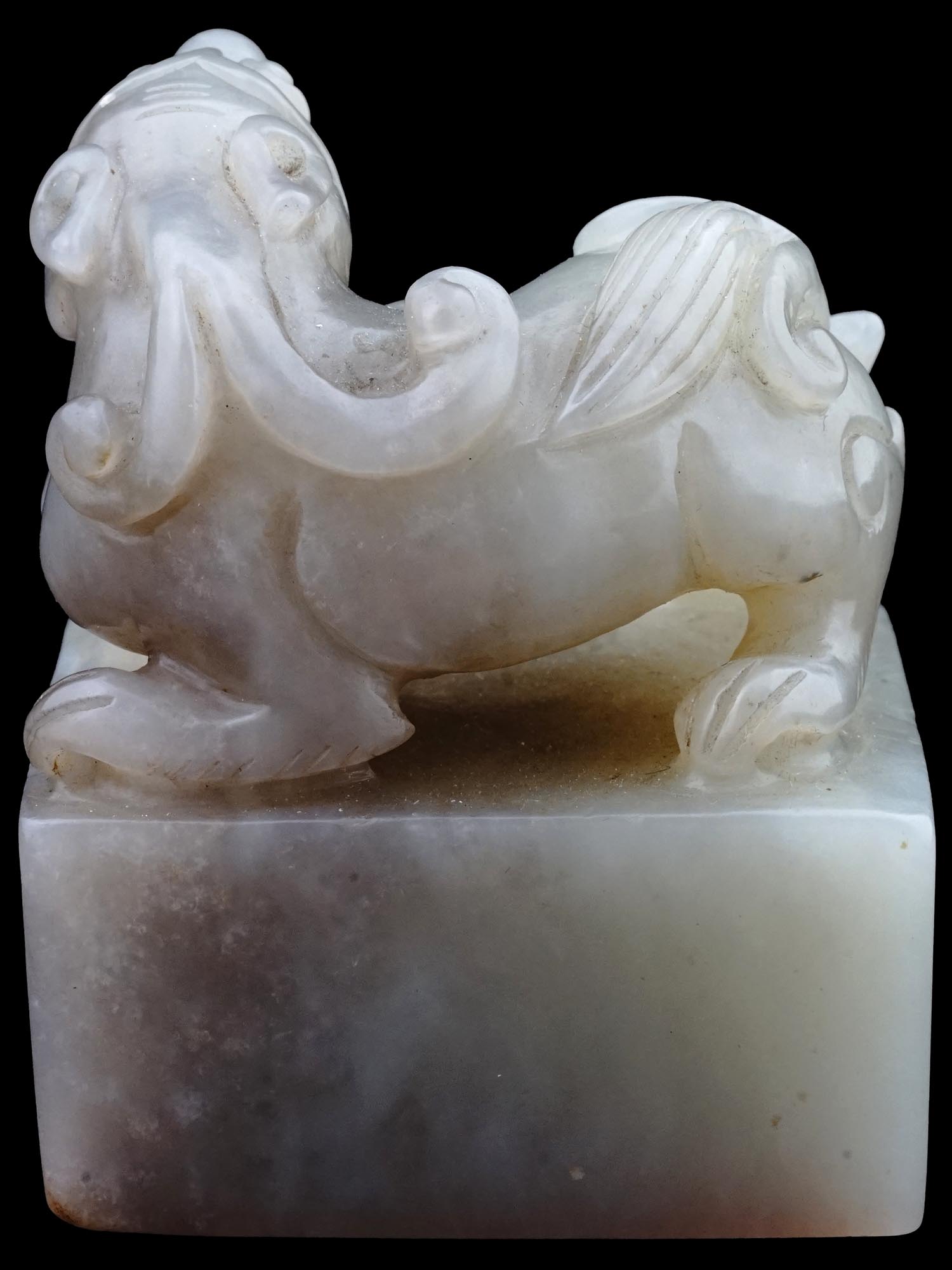 LARGE ANTIQUE CHINESE HAND CARVED WHITE JADE SEAL PIC-3