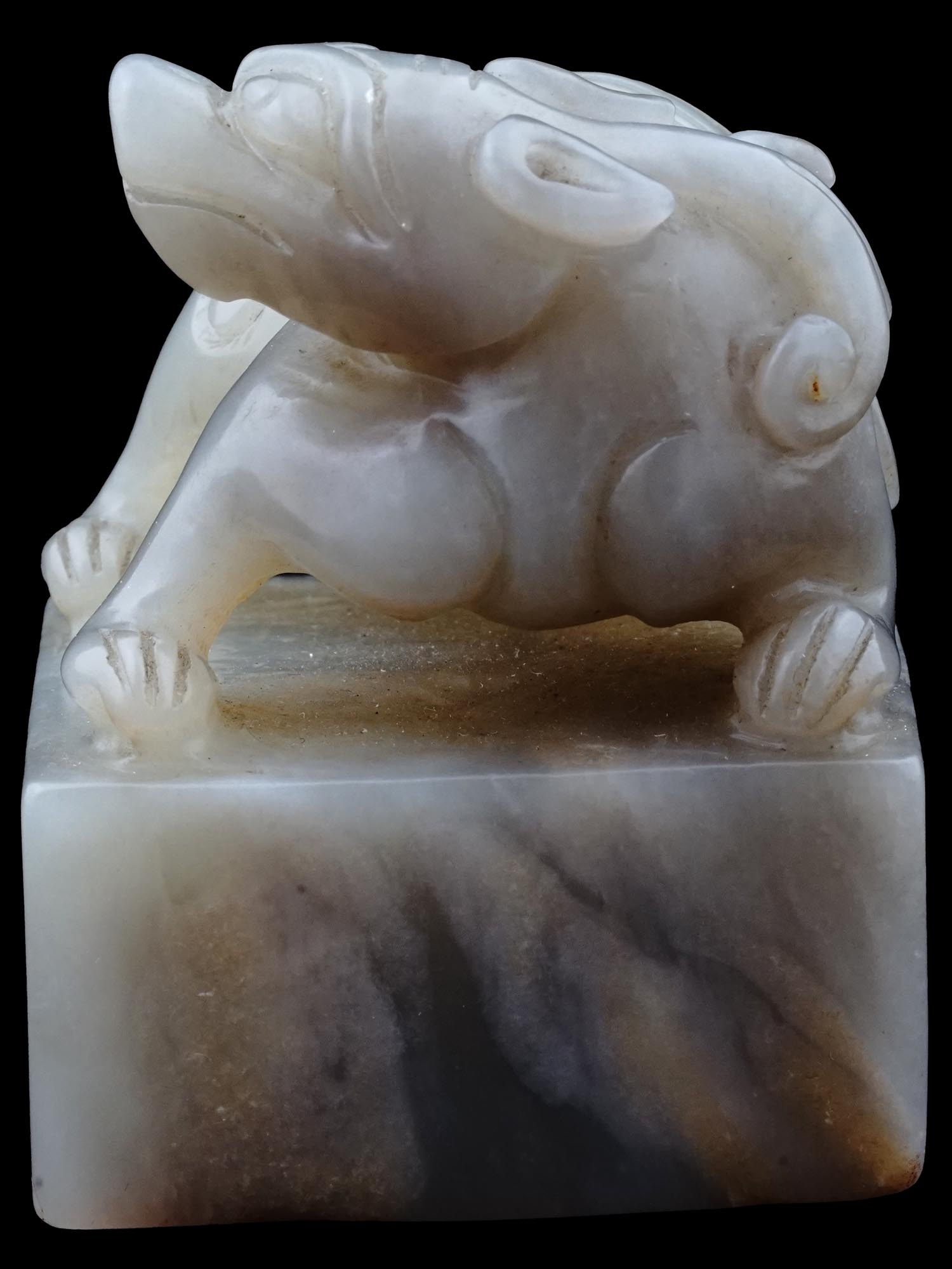 LARGE ANTIQUE CHINESE HAND CARVED WHITE JADE SEAL PIC-2