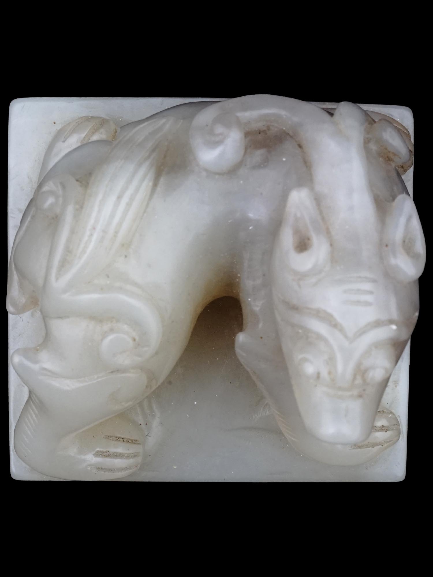 LARGE ANTIQUE CHINESE HAND CARVED WHITE JADE SEAL PIC-5