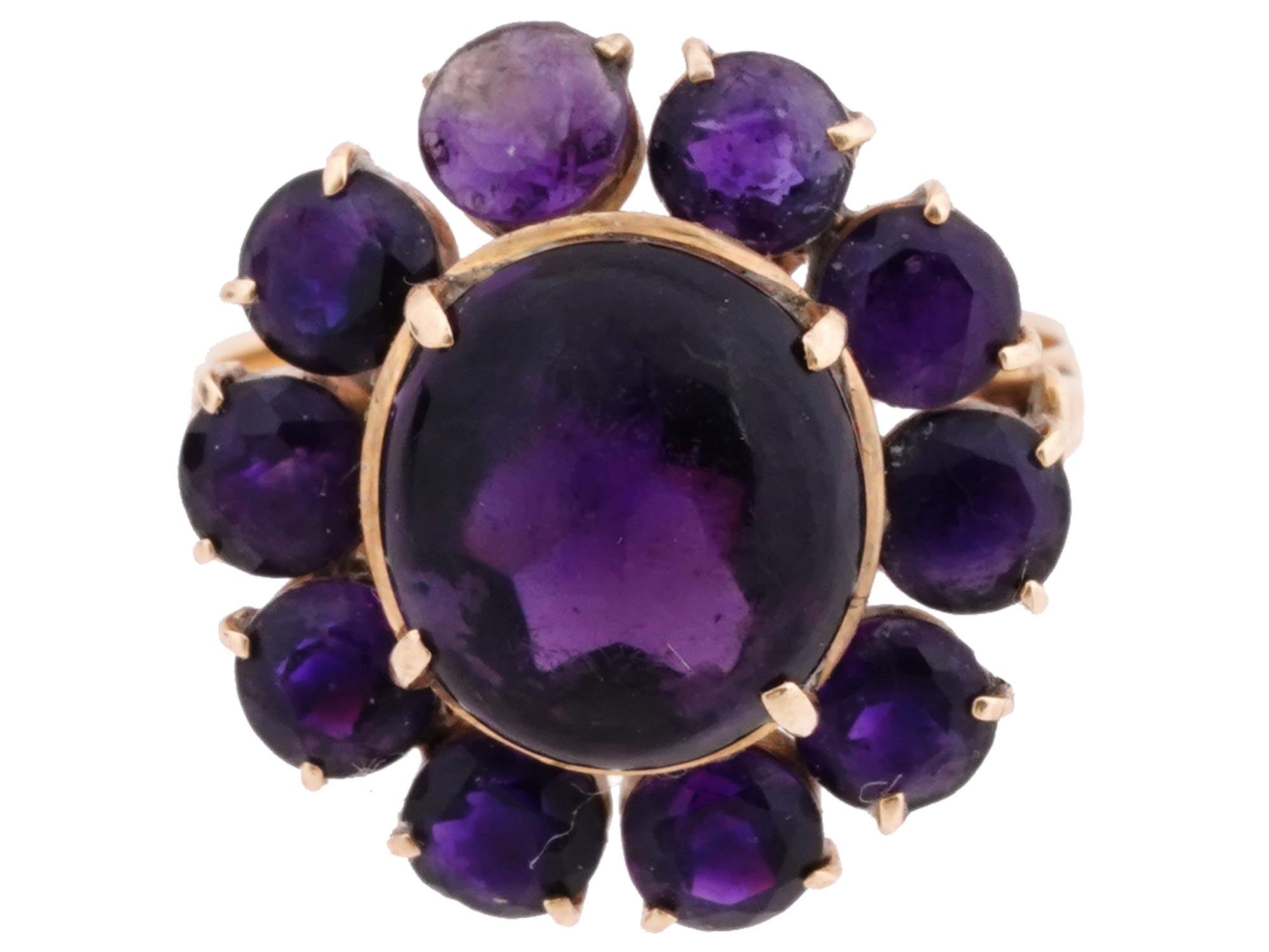 14K YELLOW GOLD AND AMETHYST CLUSTER LADIES RING PIC-0