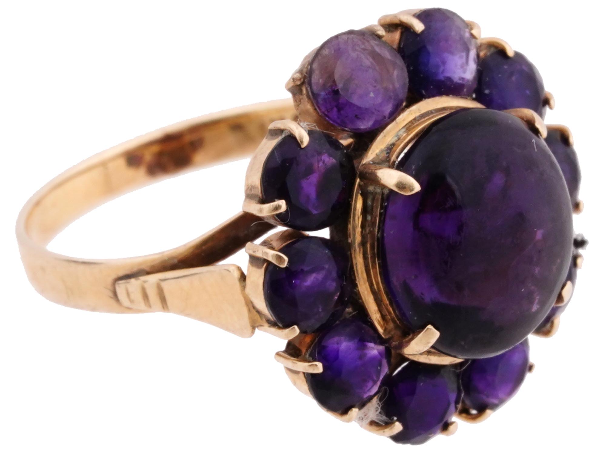 14K YELLOW GOLD AND AMETHYST CLUSTER LADIES RING PIC-1