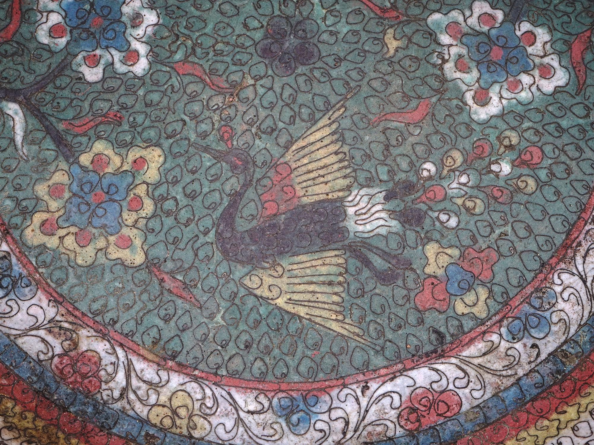 CHINESE PHOENIX BIRD CLOSONNE ENAMEL OVER BRASS BOWL PIC-5