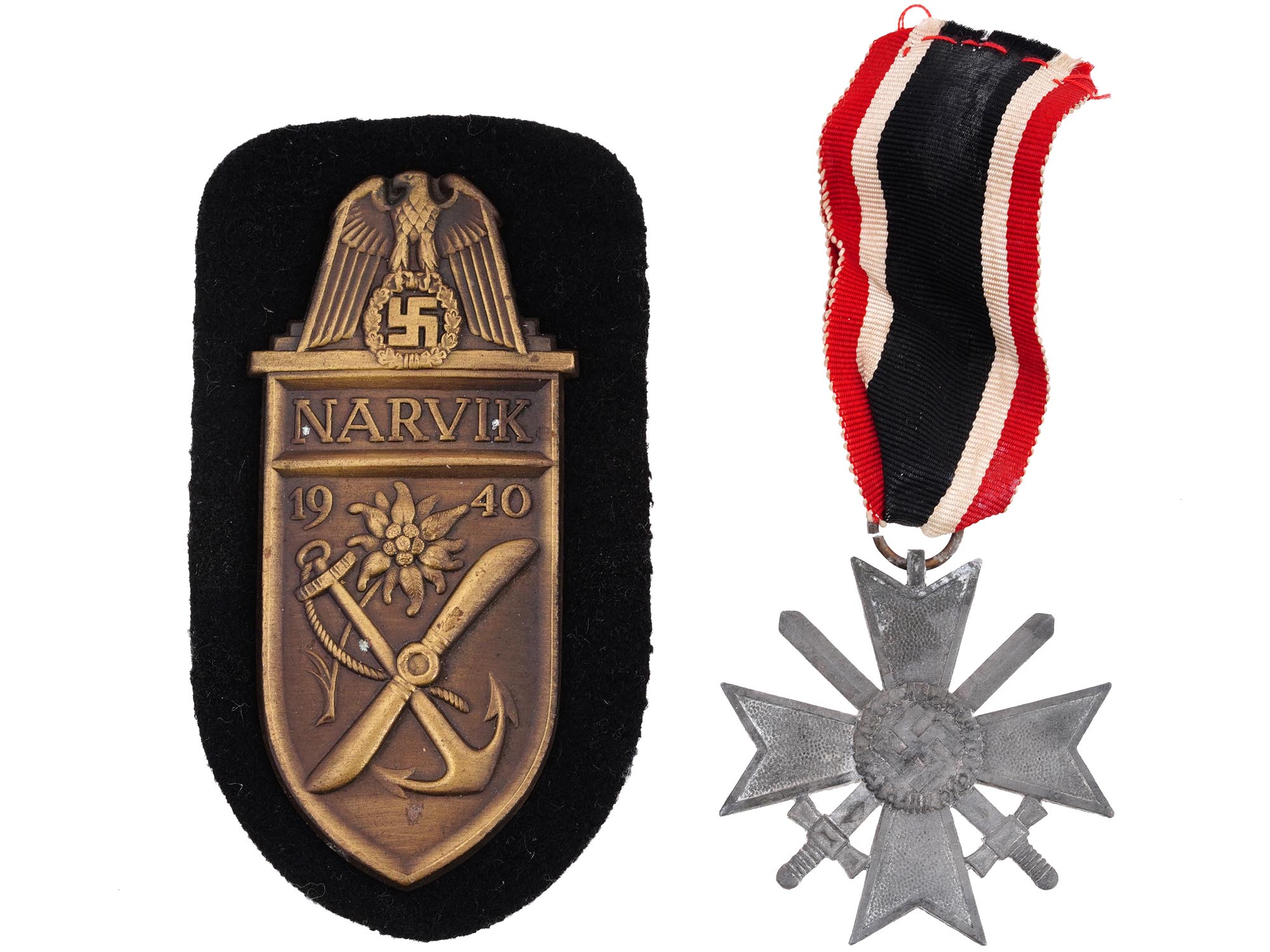 WWII NAZI GERMAN MILITARY SHIELD AND WAR MERIT CROSS PIC-0