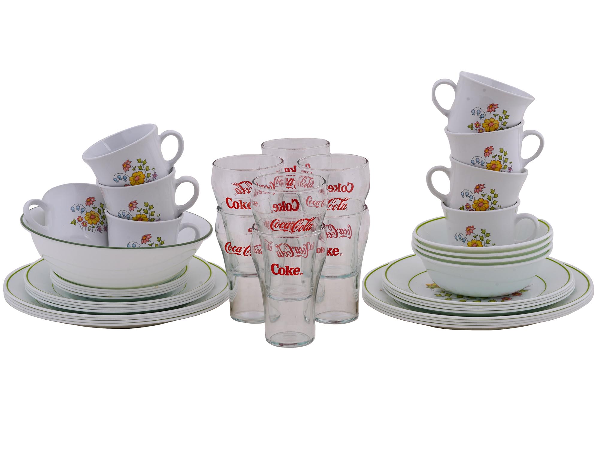 CORELLE CORNING DINNERWARE AND COCA COLA GLASSES PIC-0