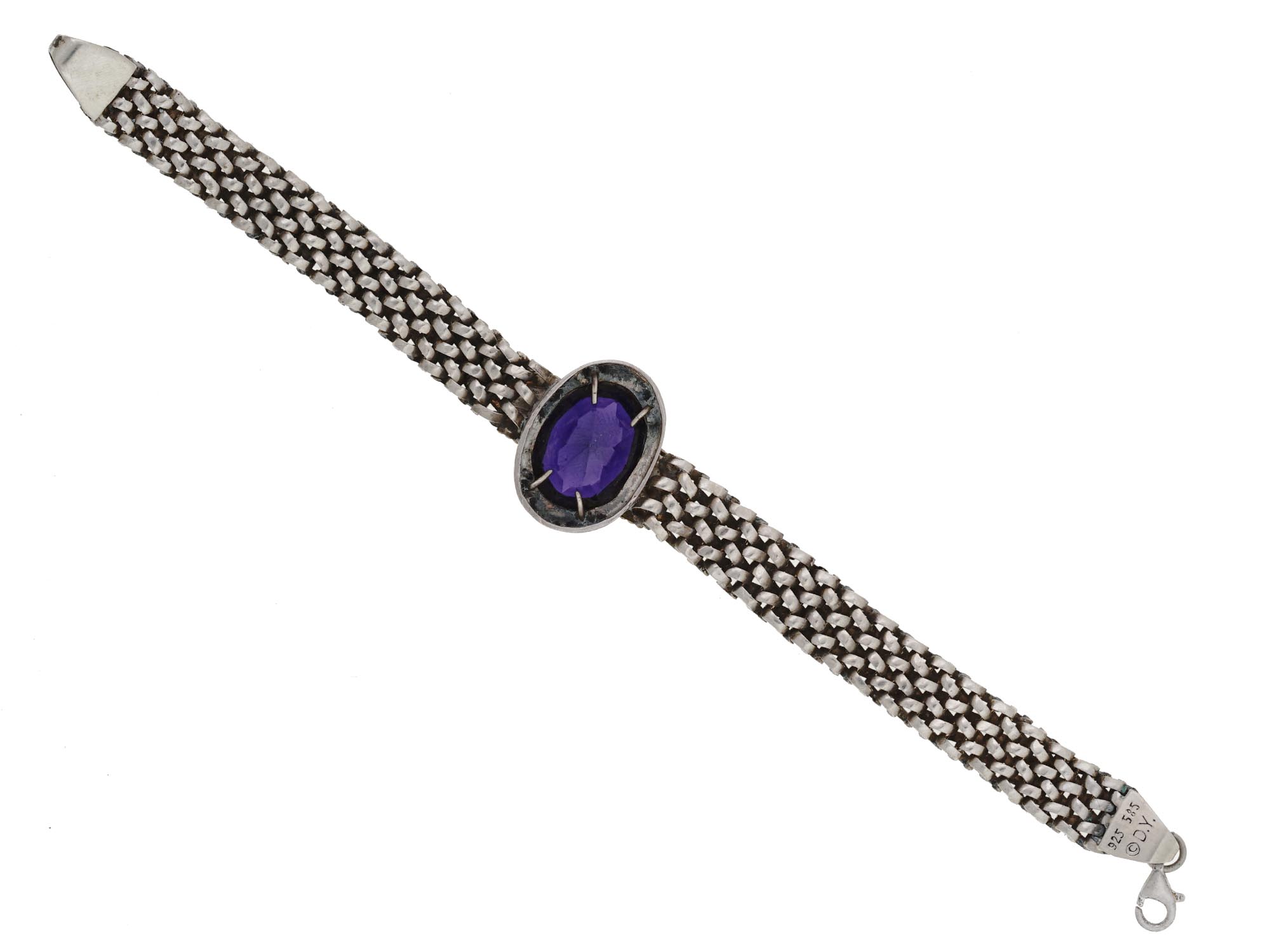 DAVID YURMAN 14K GOLD SILVER AMETHYST MESH CHAIN BRACELET PIC-1