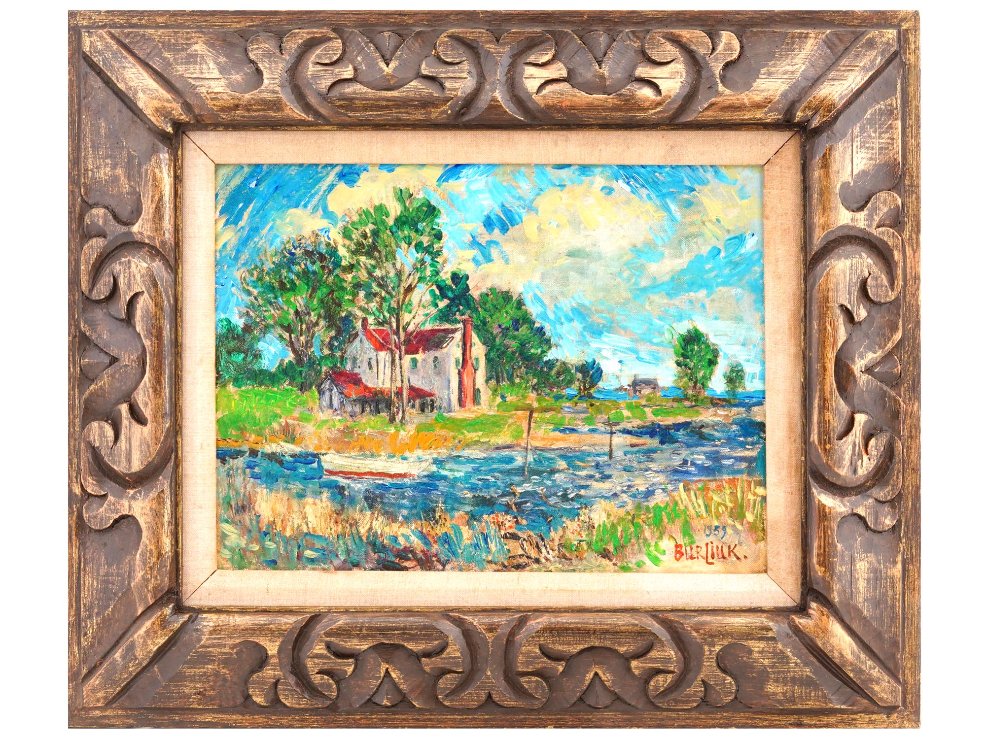 RUSSIAN LANDSCAPE OIL PAINTING BY DAVID BURLIUK PIC-0