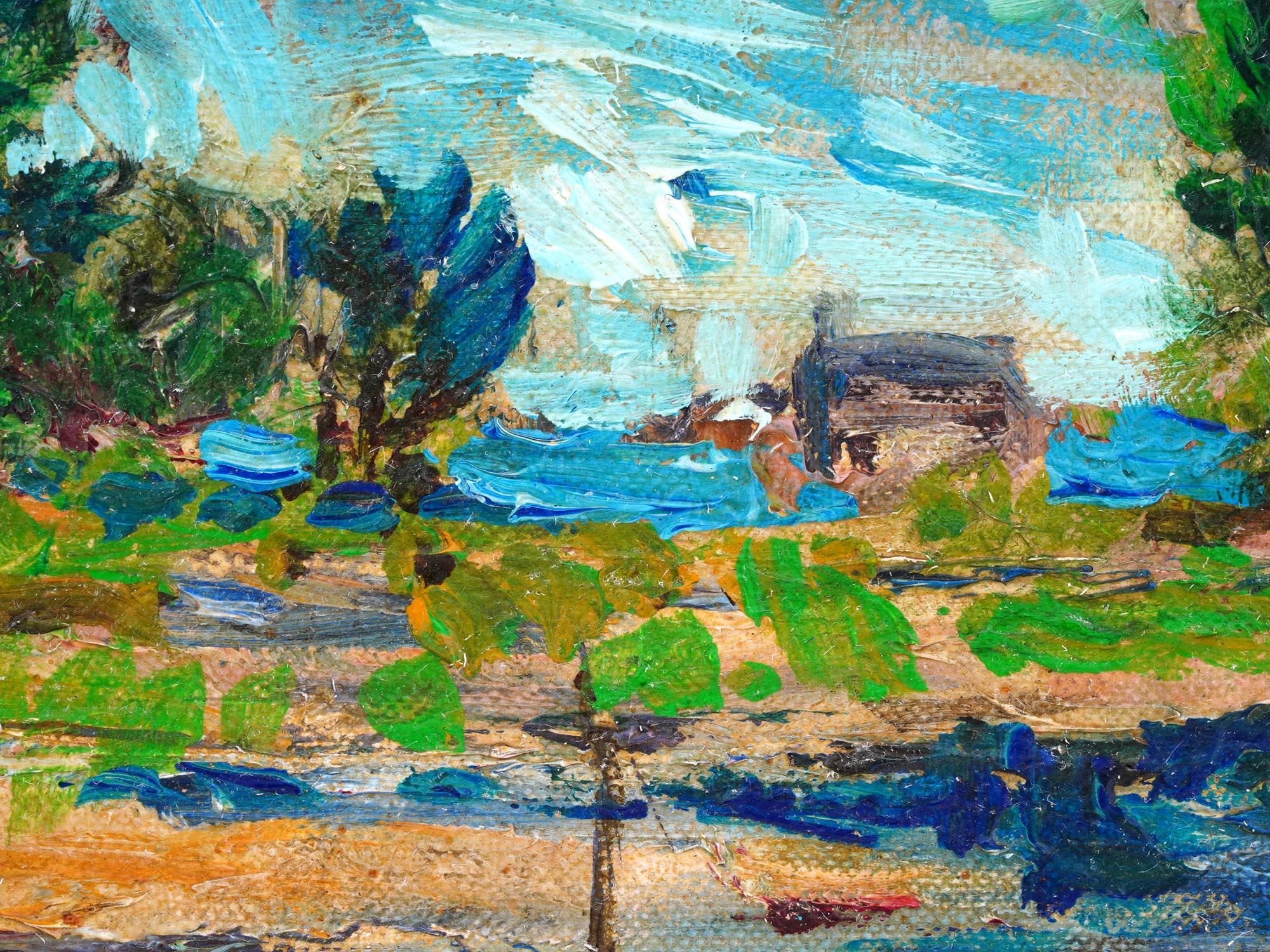 RUSSIAN LANDSCAPE OIL PAINTING BY DAVID BURLIUK PIC-3