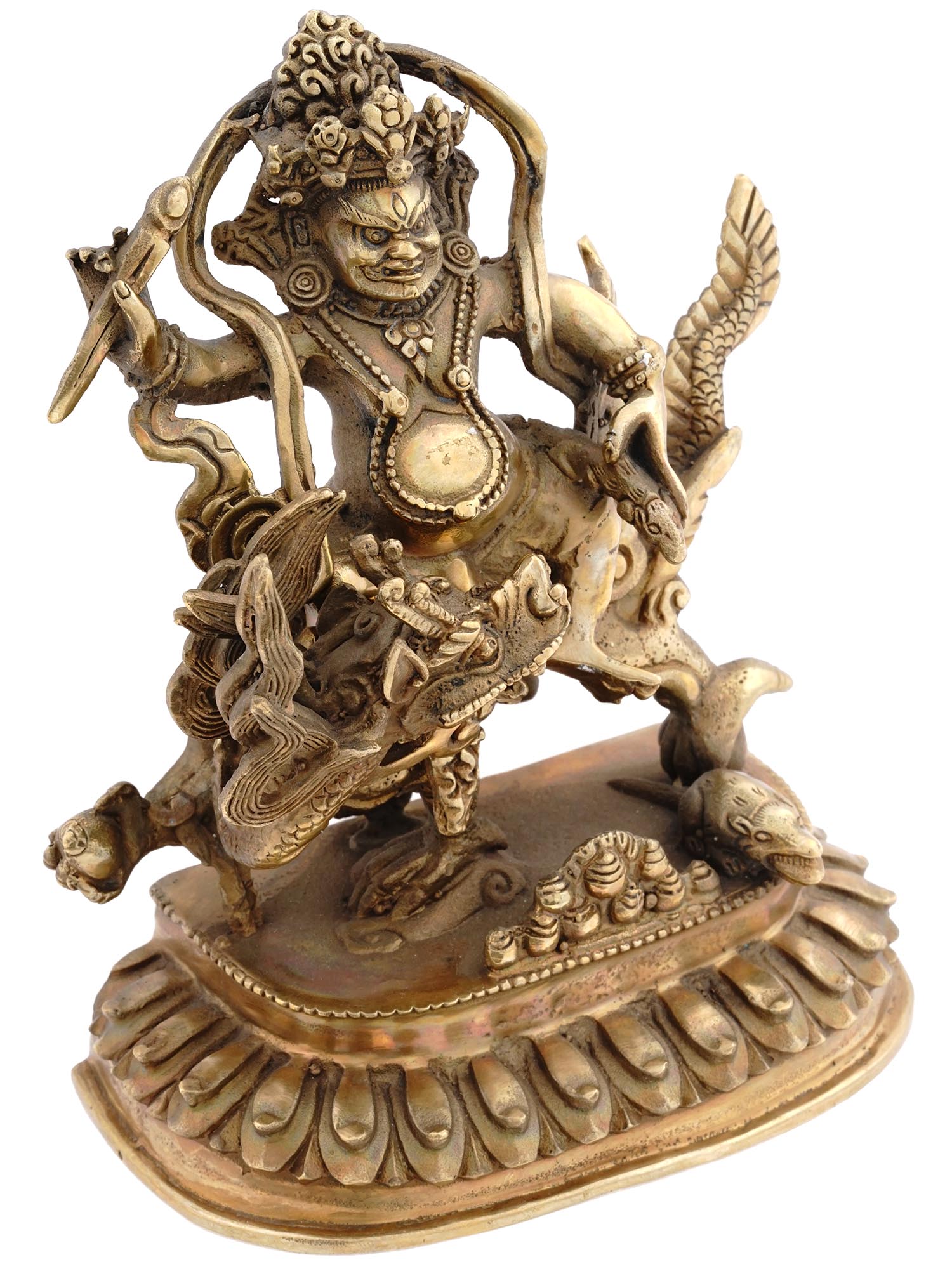 BRONZE BODHISATTVA JAMBHALA WITH DRAGON FIGURE PIC-1