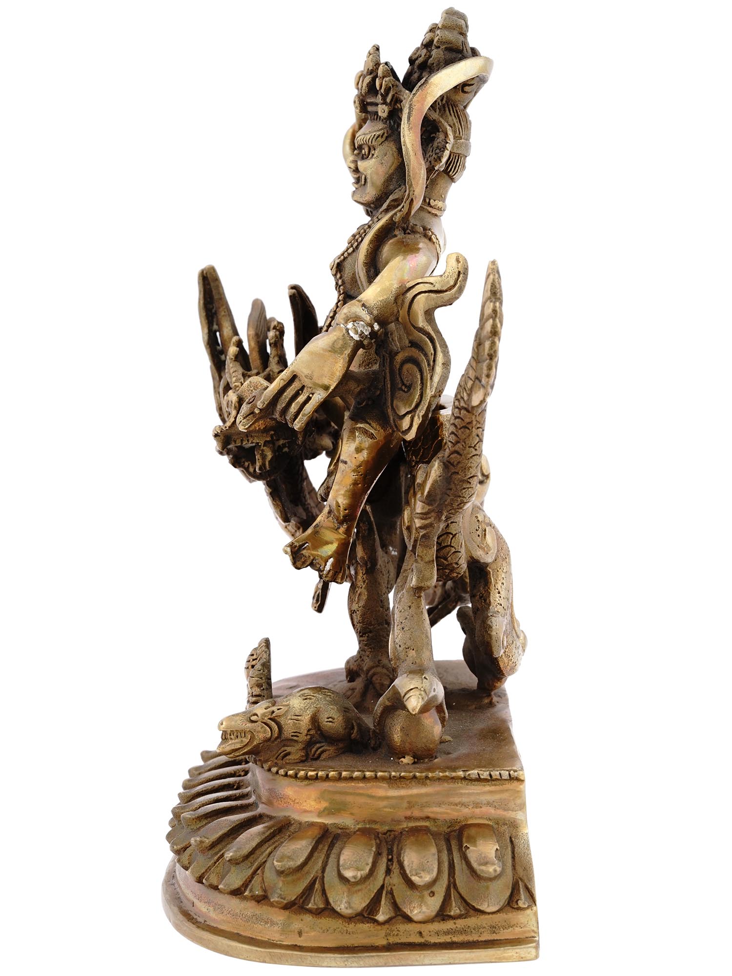 BRONZE BODHISATTVA JAMBHALA WITH DRAGON FIGURE PIC-3