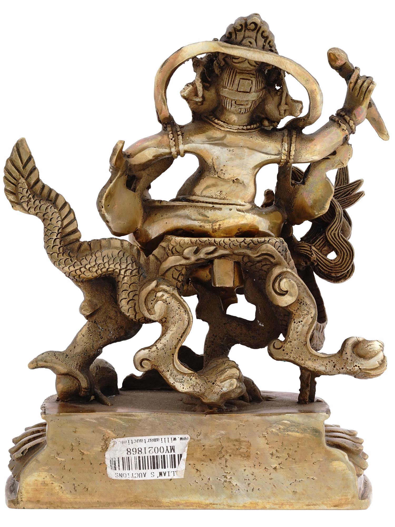 BRONZE BODHISATTVA JAMBHALA WITH DRAGON FIGURE PIC-2