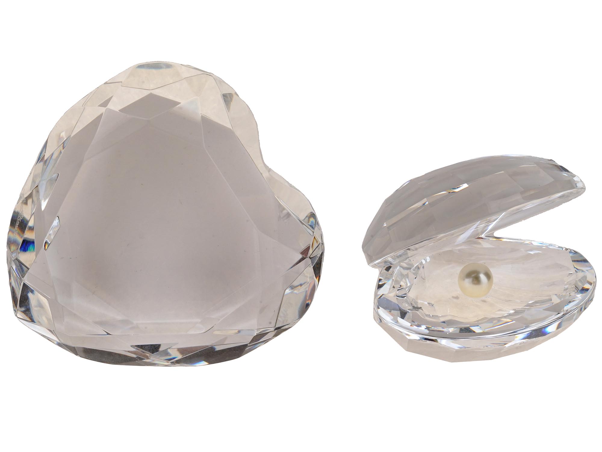 ROSENTHAL CRYSTAL HEART AND SEASHELL PAPERWEIGHTS PIC-0