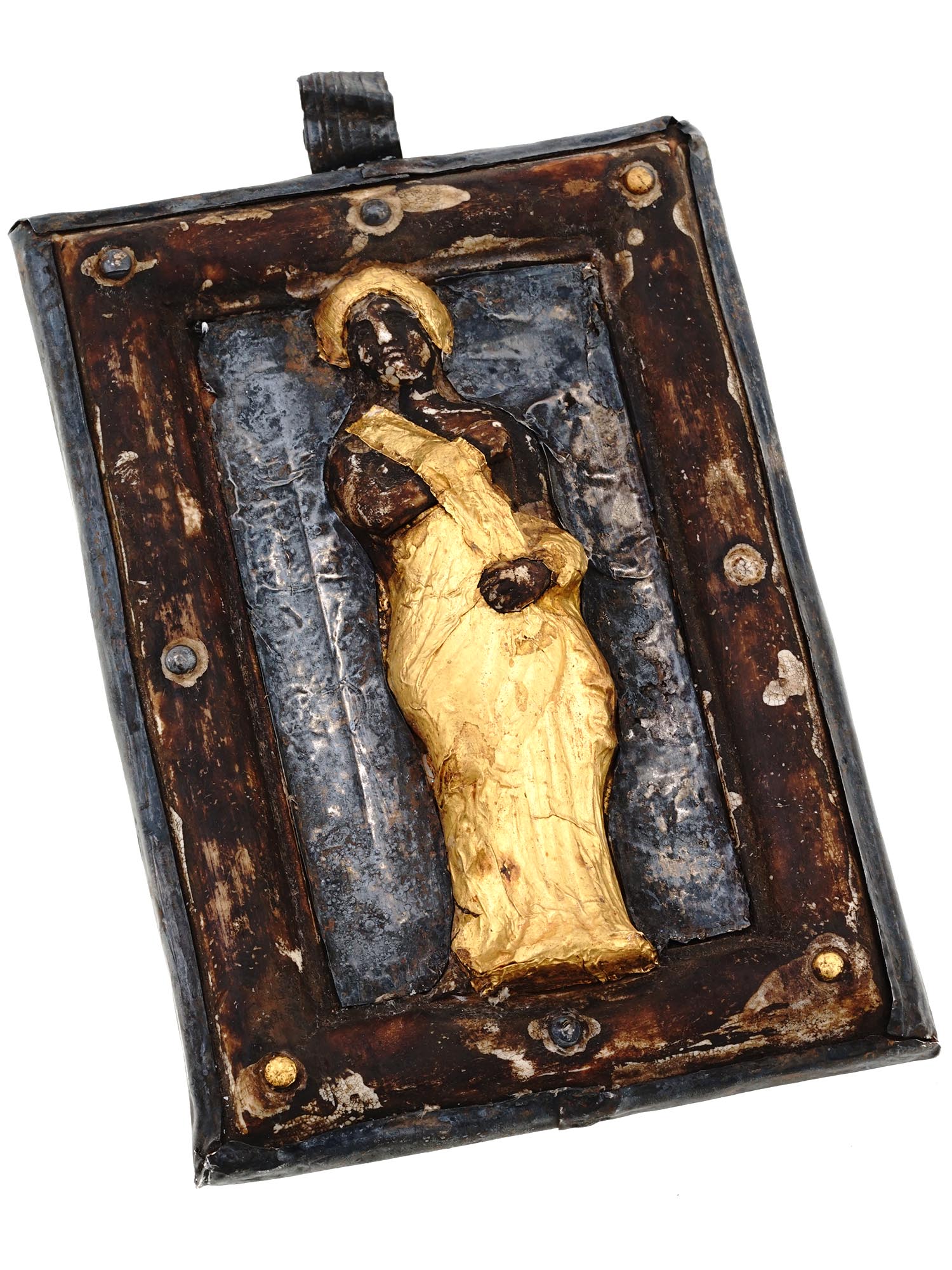 MEDIEVAL CHRISTIAN ICON PENDANT WITH GOLD LEAF PIC-0