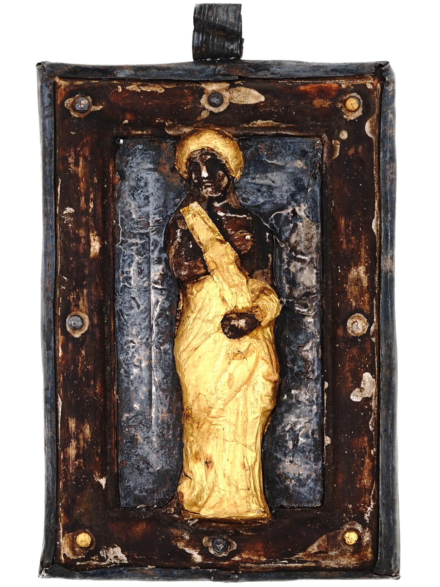 MEDIEVAL CHRISTIAN ICON PENDANT WITH GOLD LEAF PIC-1