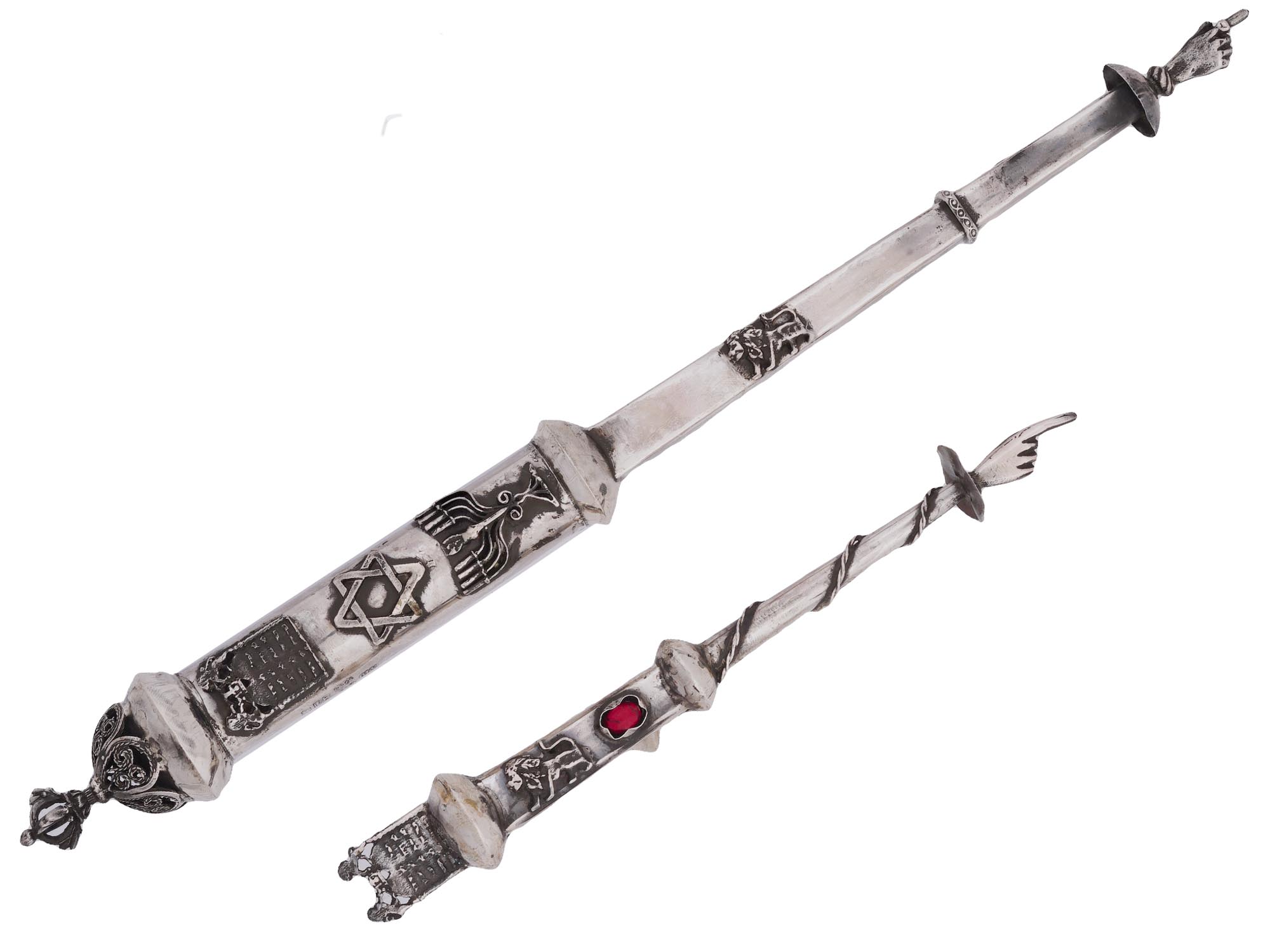RUSSIAN JUDAICA SILVER TORAH POINTER FATHER AND SON SET PIC-1