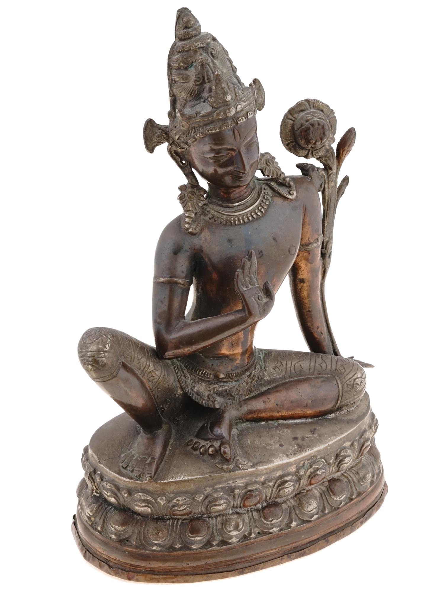 ANTIQUE NEPALESE COPPER AND BRASS FIGURE OF INDRA PIC-0