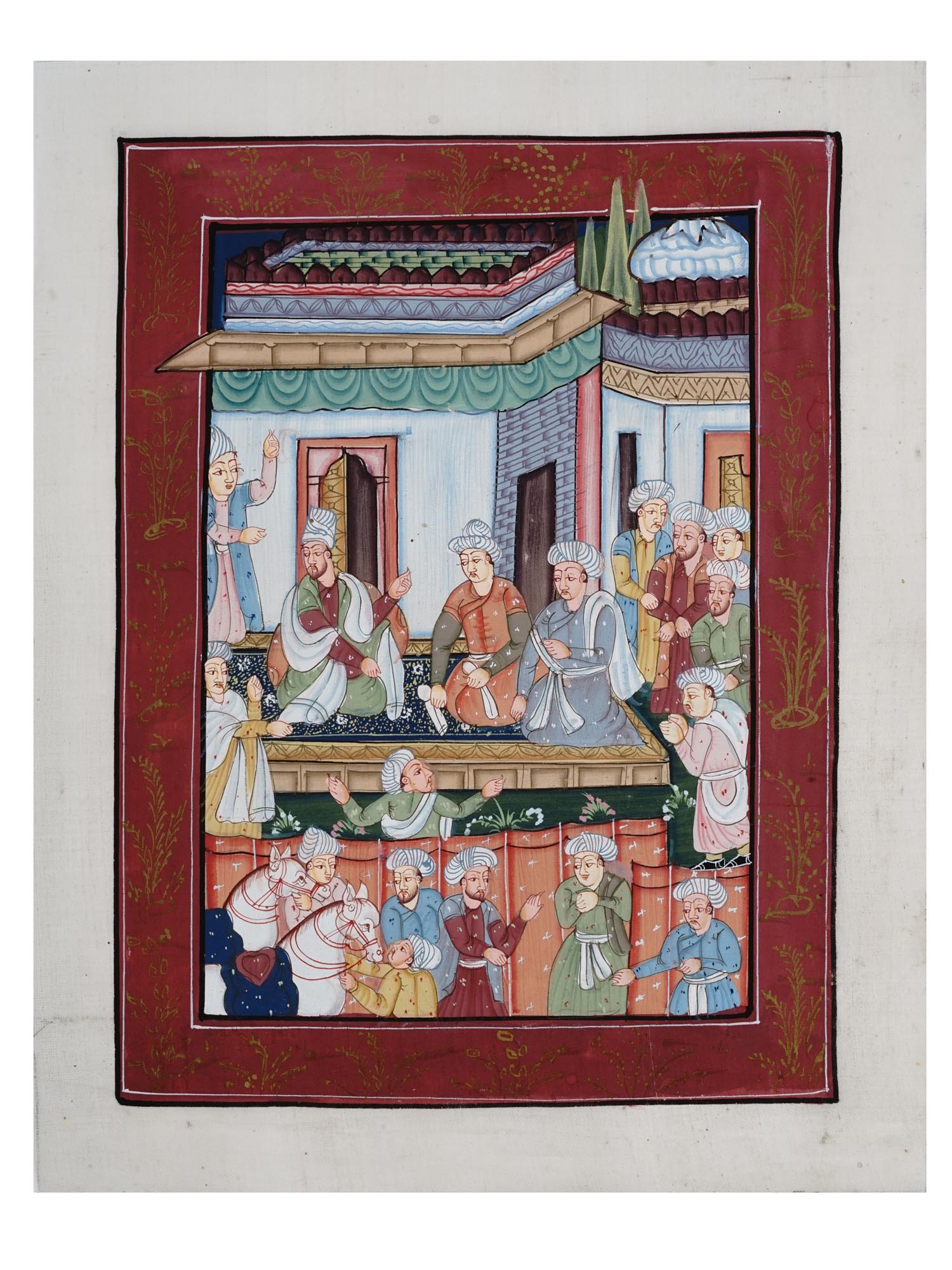 ANTIQUE INDIAN MUGHAL PAINTING ON SILK PIC-0