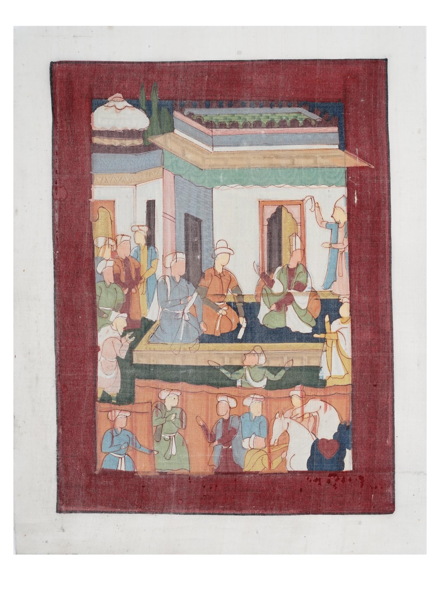 ANTIQUE INDIAN MUGHAL PAINTING ON SILK PIC-2