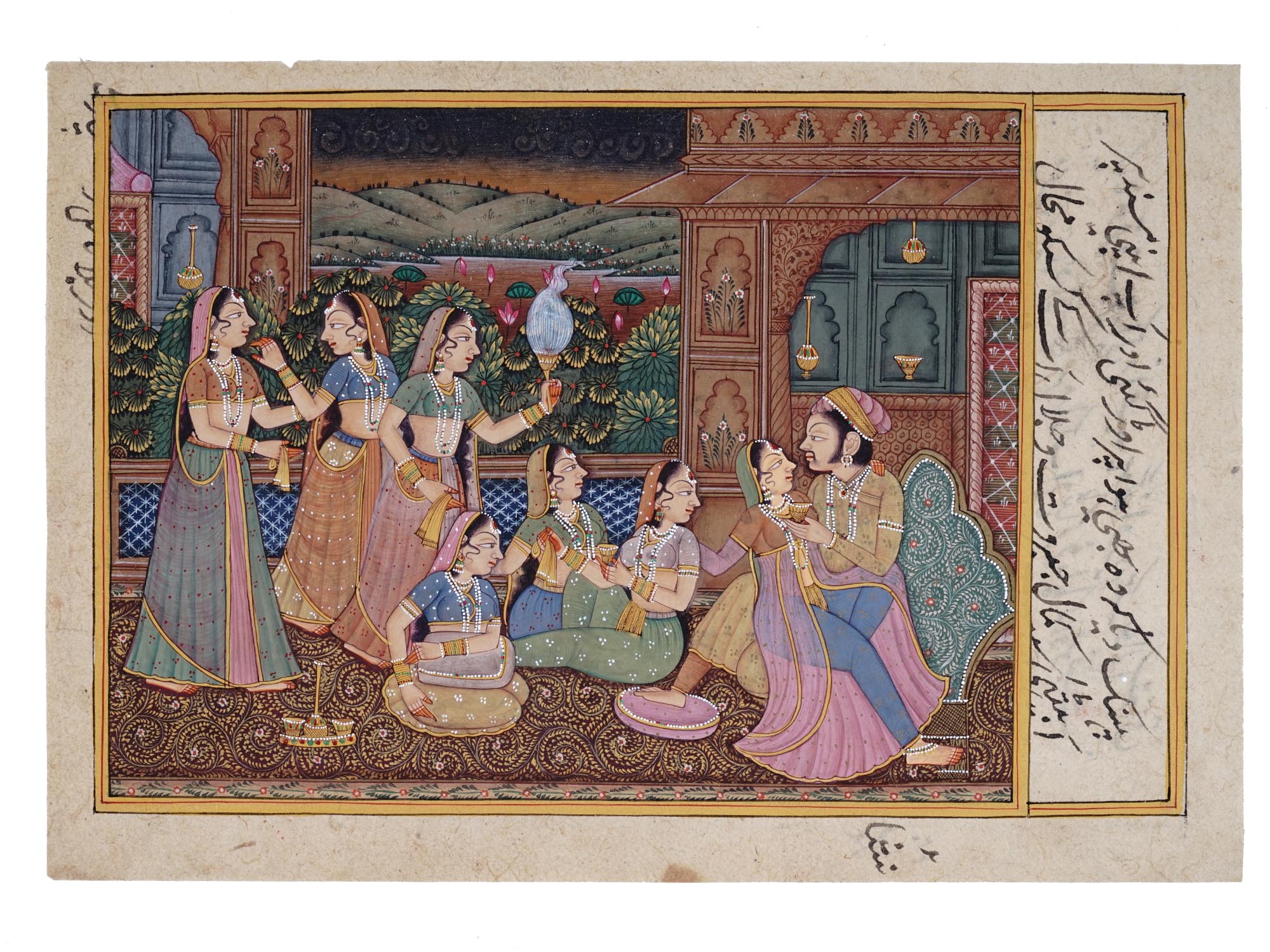 ANTIQUE INDIAN MUGHAL COURT SCENE PAINTING PIC-0
