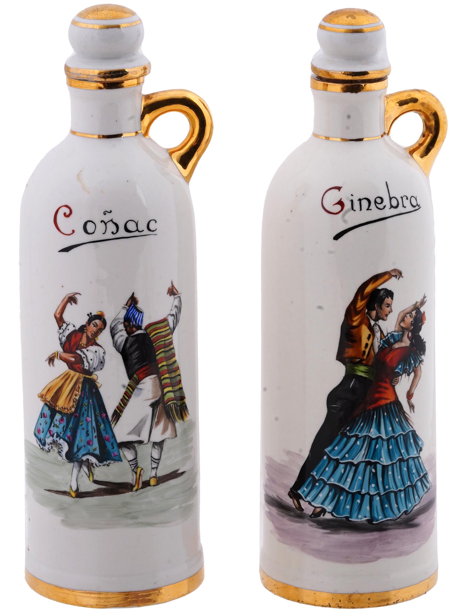 SPANISH HAND PAINTED PORCELAIN ALCOHOL BOTTLES PIC-0