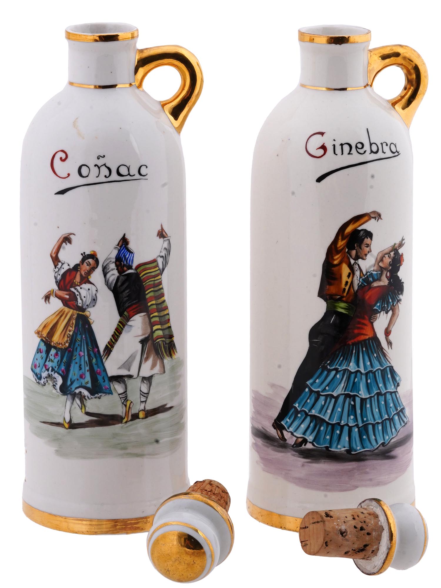 SPANISH HAND PAINTED PORCELAIN ALCOHOL BOTTLES PIC-2