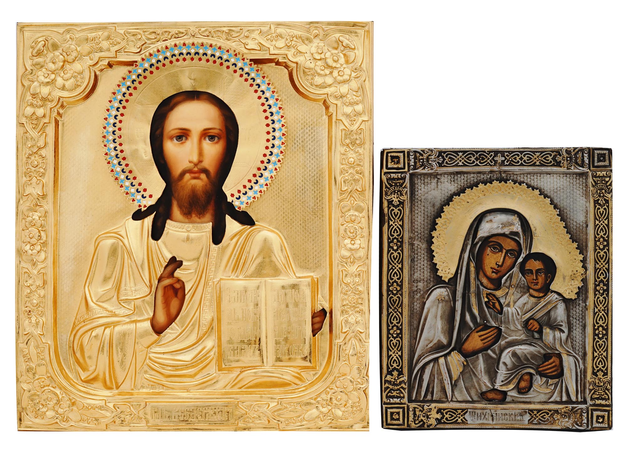 TWO RUSSIAN ORTHODOX ICONS IN GILT OKLADS PIC-0