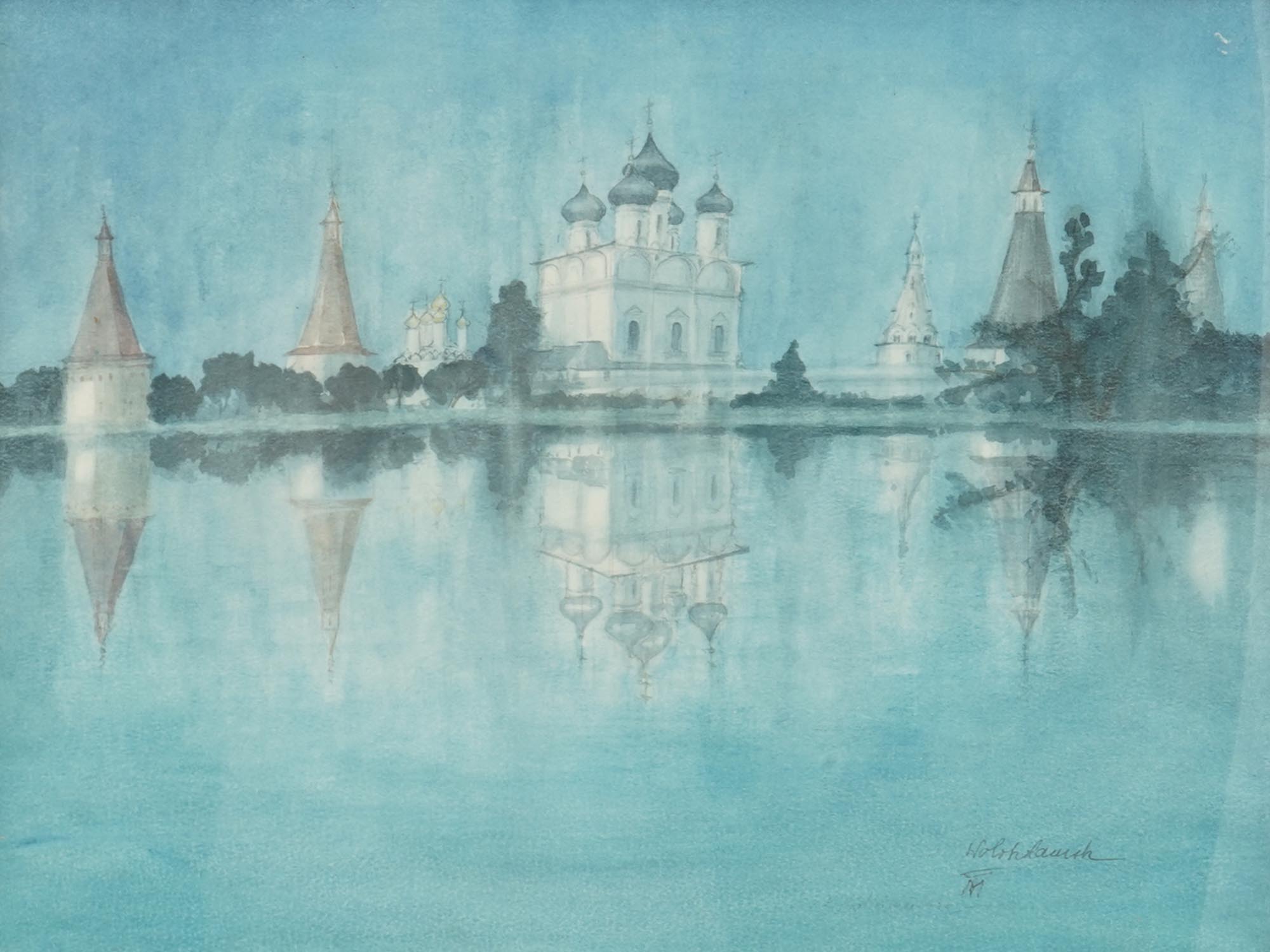 RUSSIAN CHURCH WATERCOLOR SIGNED BY THE ARTIST PIC-1