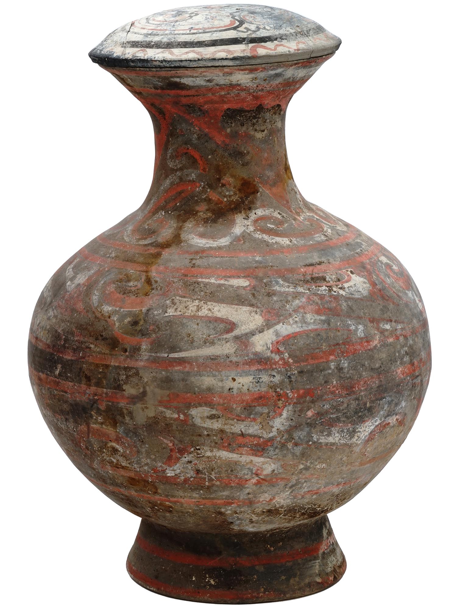 ANCIENT CHINESE HAN DYNASTY POTTERY COVERED JAR HU PIC-0