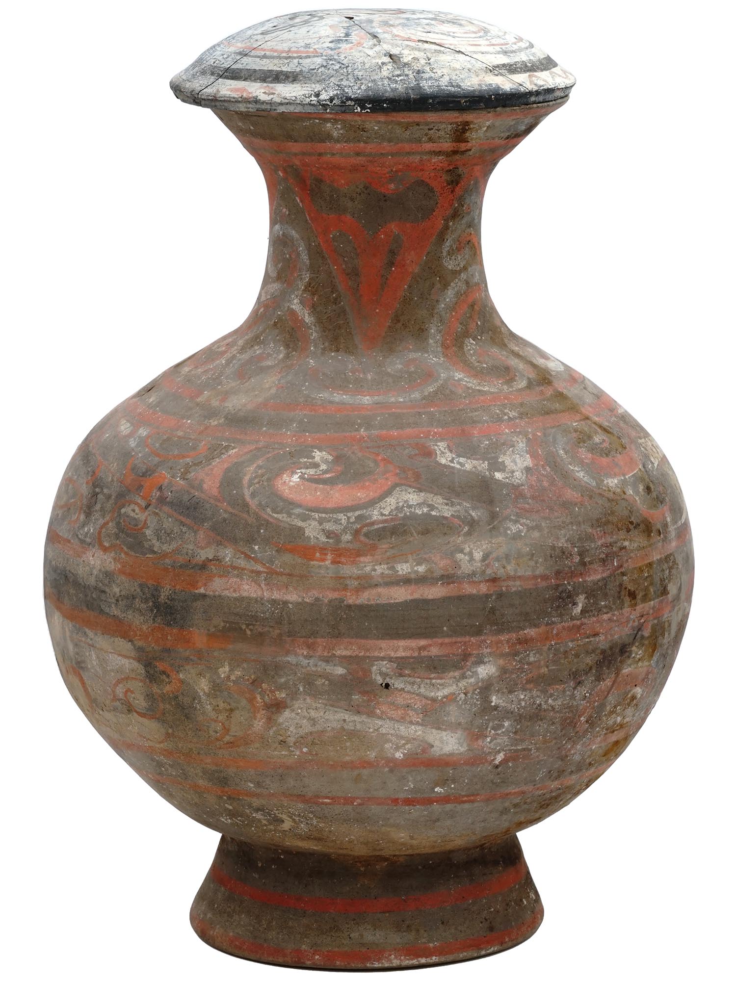 ANCIENT CHINESE HAN DYNASTY POTTERY COVERED JAR HU PIC-1