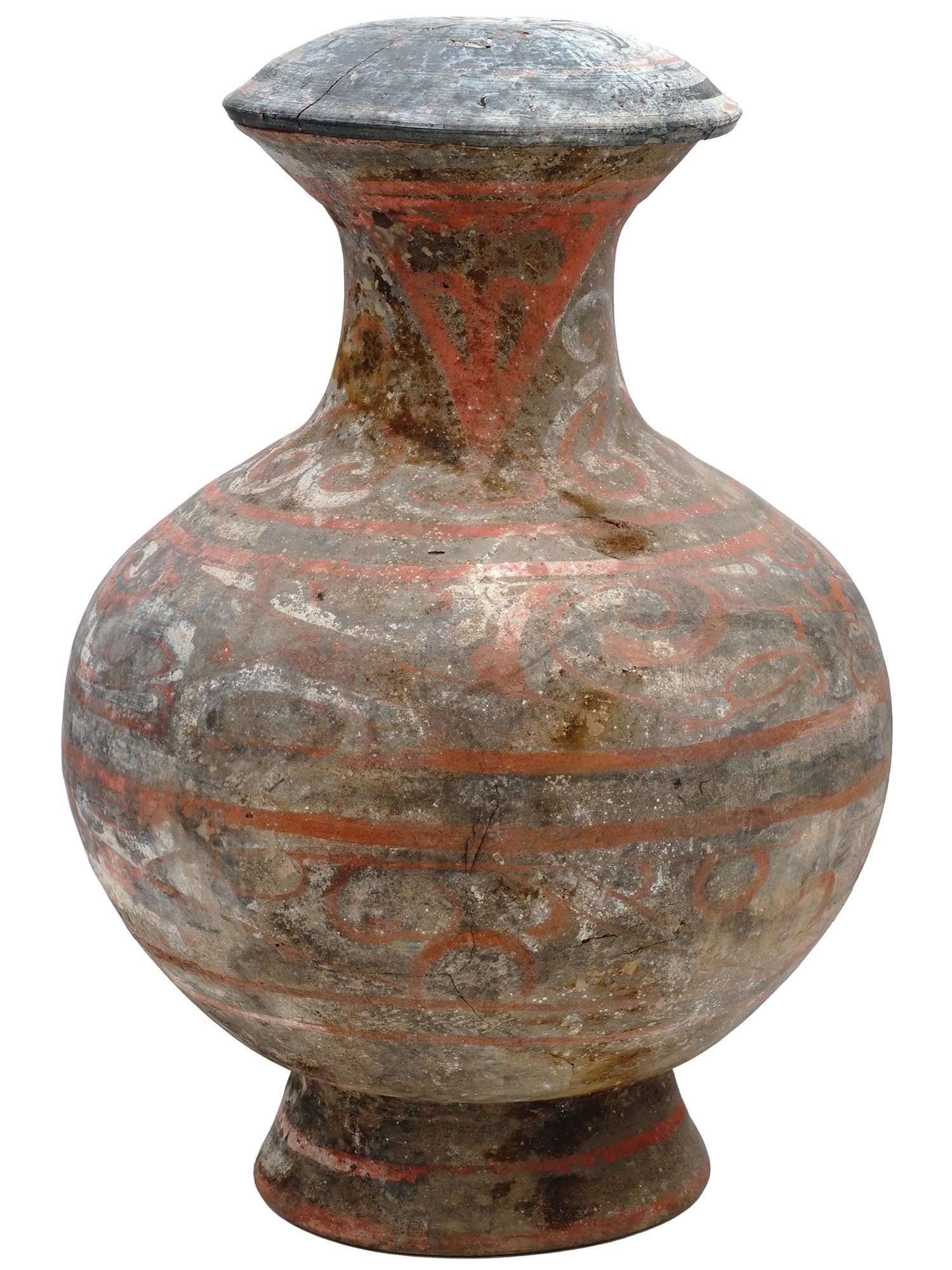 ANCIENT CHINESE HAN DYNASTY POTTERY COVERED JAR HU PIC-2