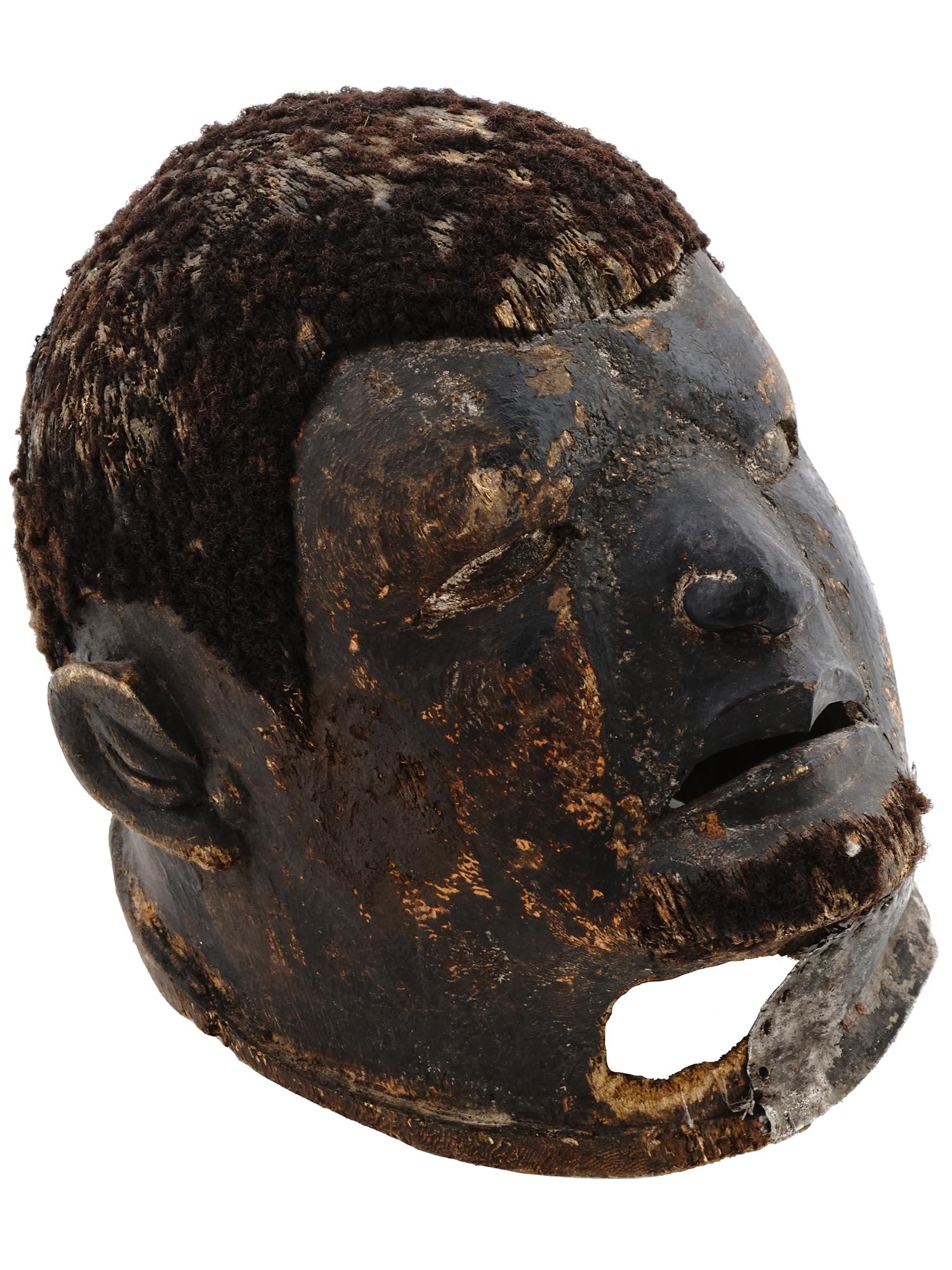 EARLY 20TH C. AFRICAN MAKONDE WOODEN MASK W/ HAIR PIC-1