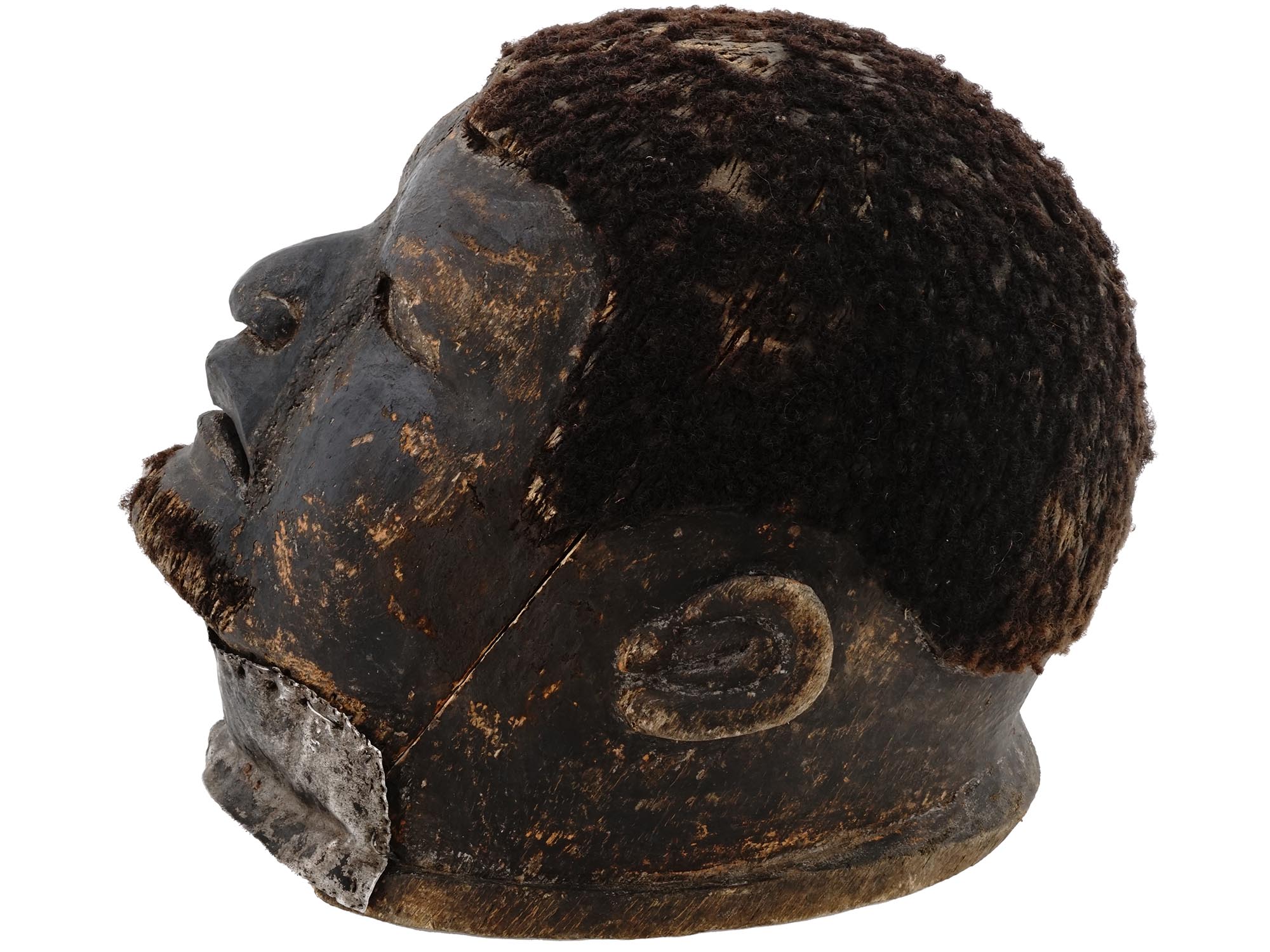 EARLY 20TH C. AFRICAN MAKONDE WOODEN MASK W/ HAIR PIC-2