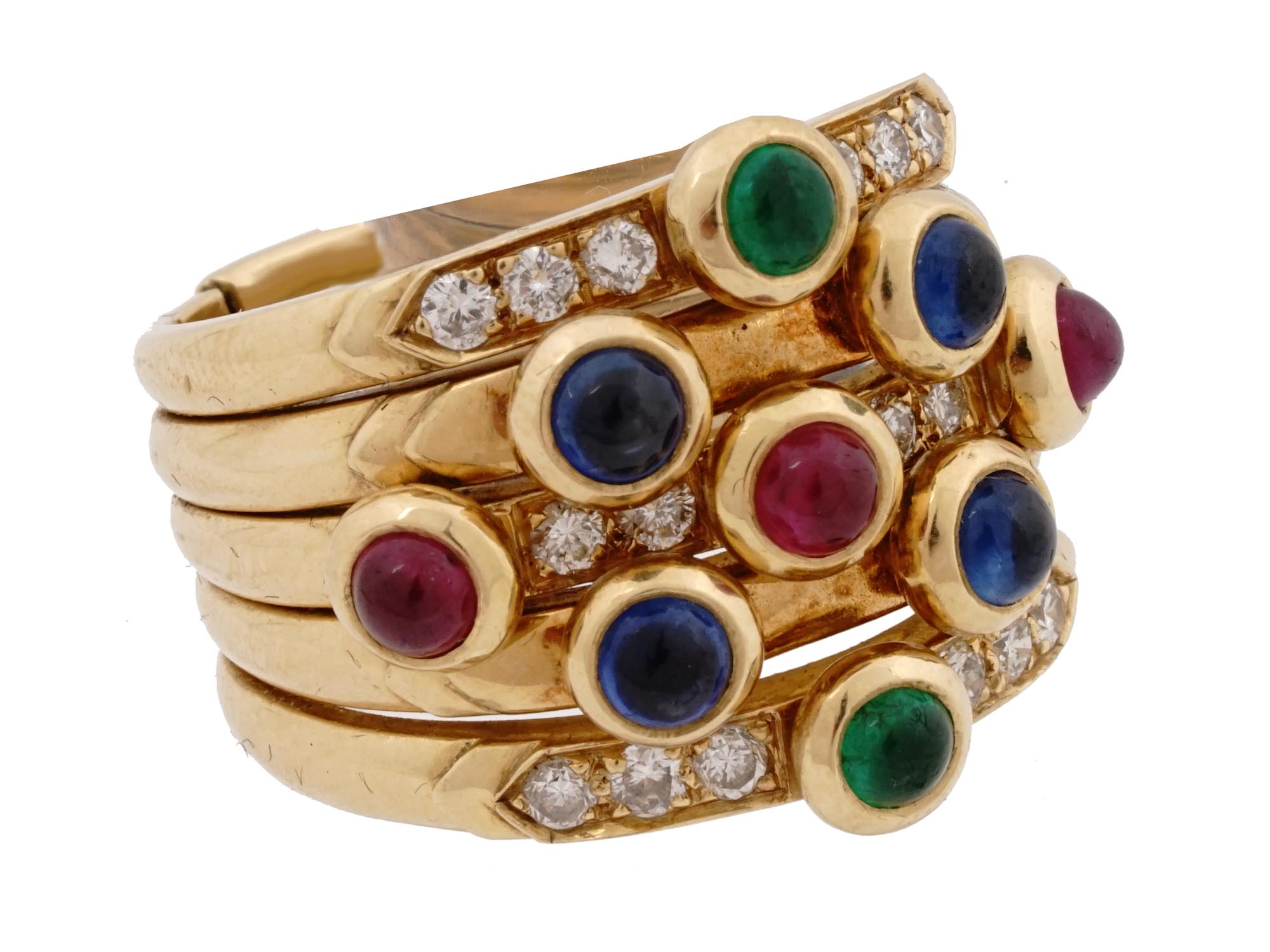VINTAGE 18K GOLD GEMSTONE CLUSTER RING WITH STONES PIC-2