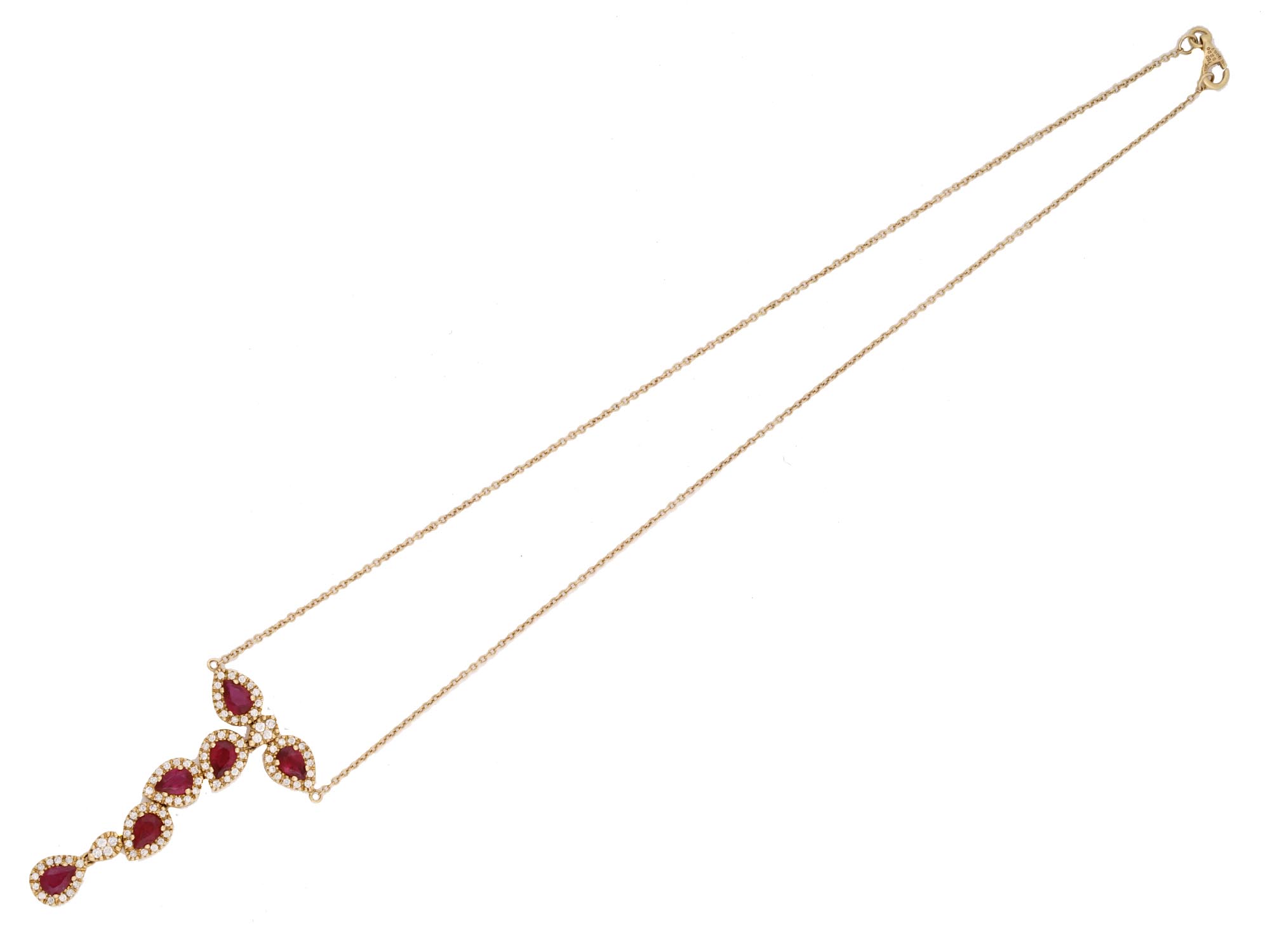 VINTAGE 18K YELLOW GOLD RUBY AND DIAMOND DROP NECKLACE PIC-3