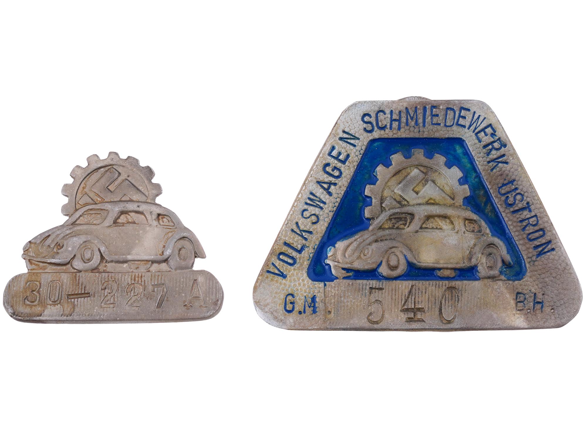 TWO GERMAN WWII VOLKSWAGEN FACTORY EMPLOYEE BADGES PIC-0