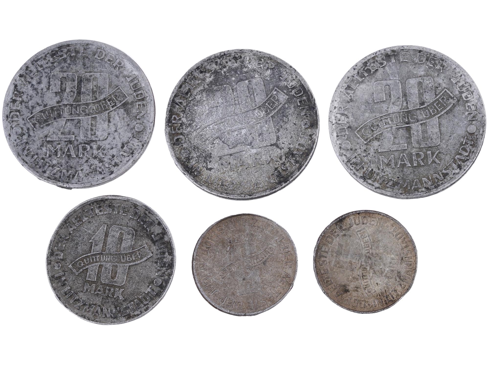 SIX WWII HOLOCAUST LITZMANNSTADT GHETTO COINS PIC-0