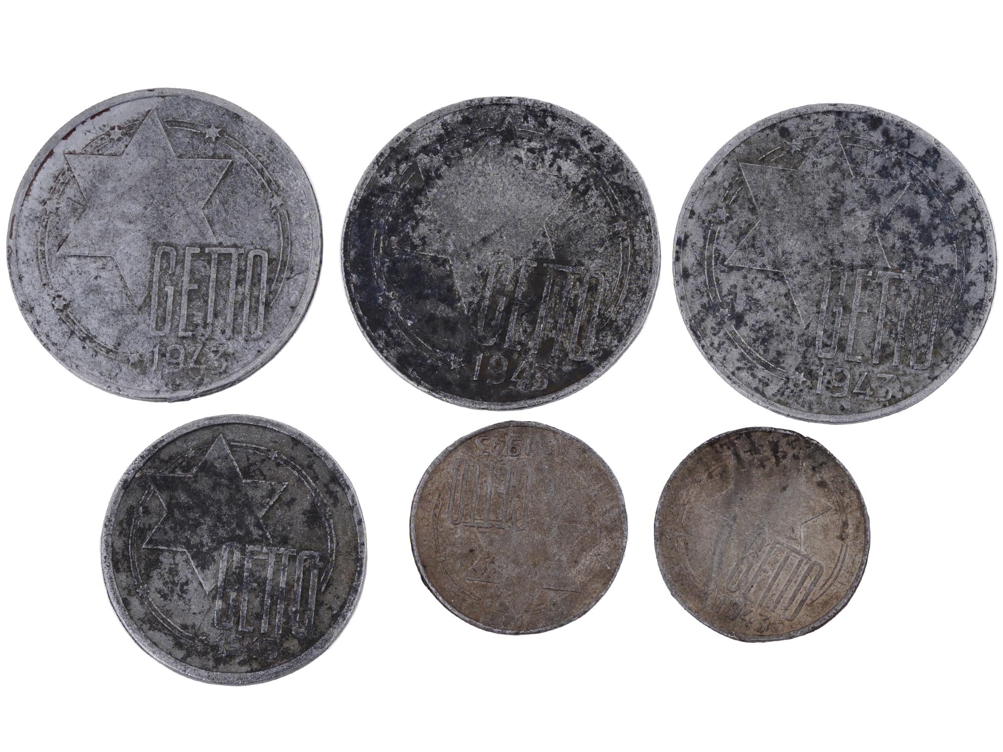 SIX WWII HOLOCAUST LITZMANNSTADT GHETTO COINS PIC-1