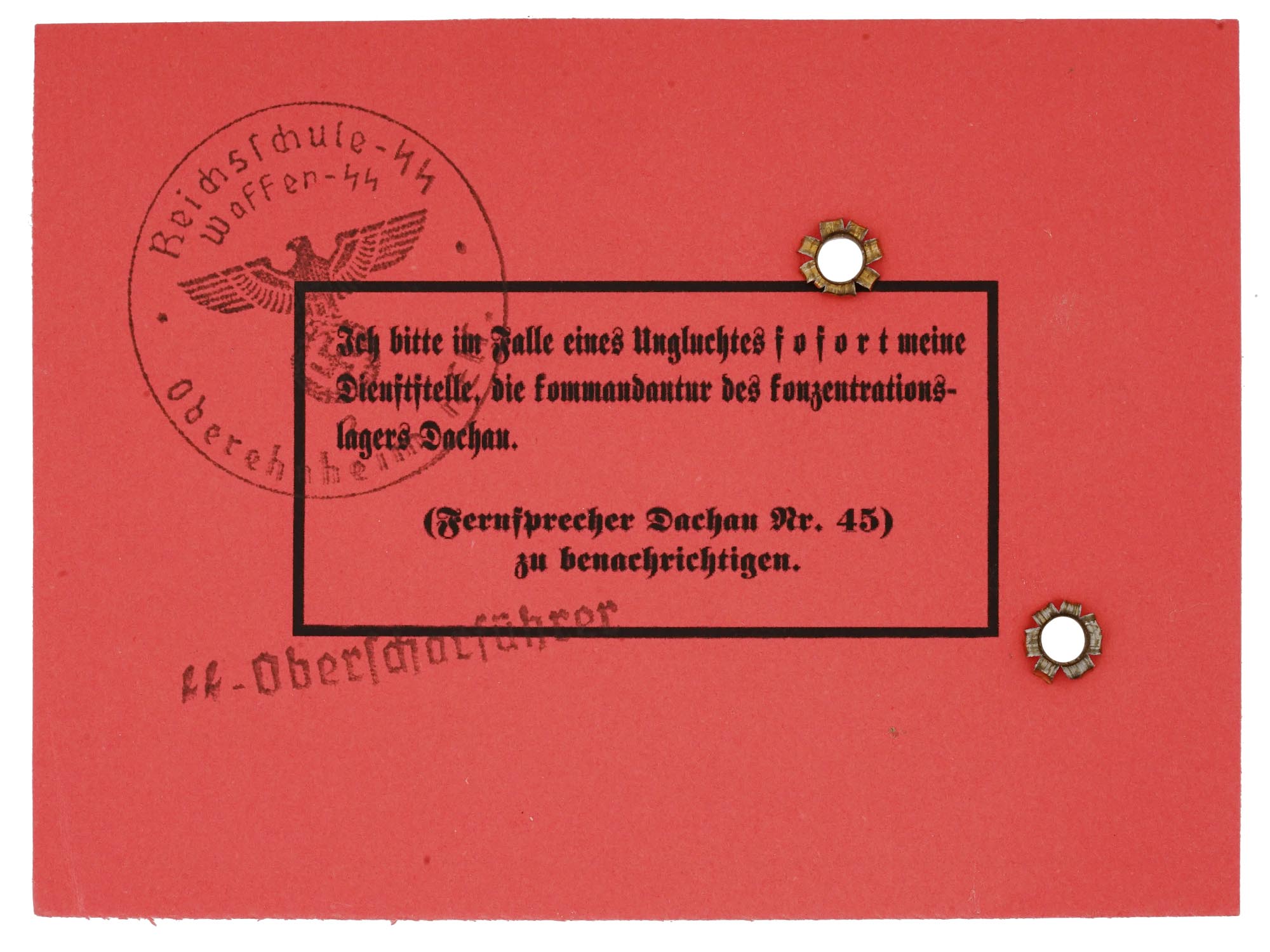 WWII NAZI GERMAN WAFFEN SS DACHAU AUSWEIS ID CARD PIC-1