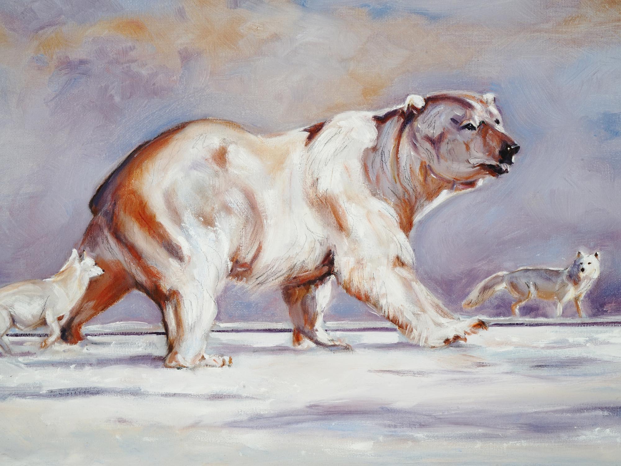 VINTAGE OIL PAINTING OF ARCTIC ANIMALS BY R. GOO PIC-1